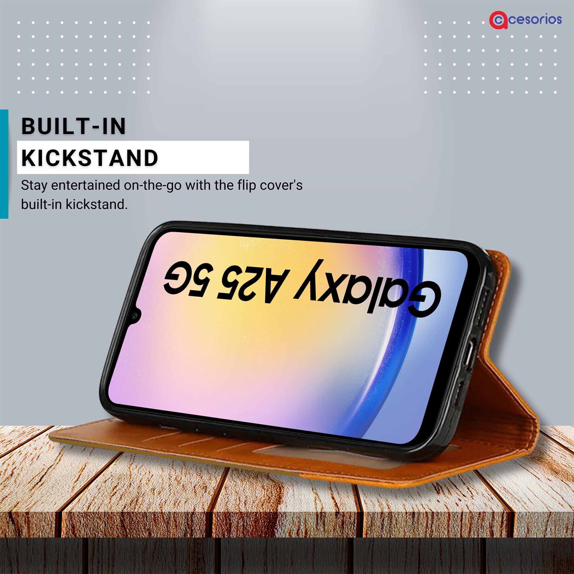 Accesorios Samsung A25 5G denim flip cover – Light Brown – Image 4 #color_light brown