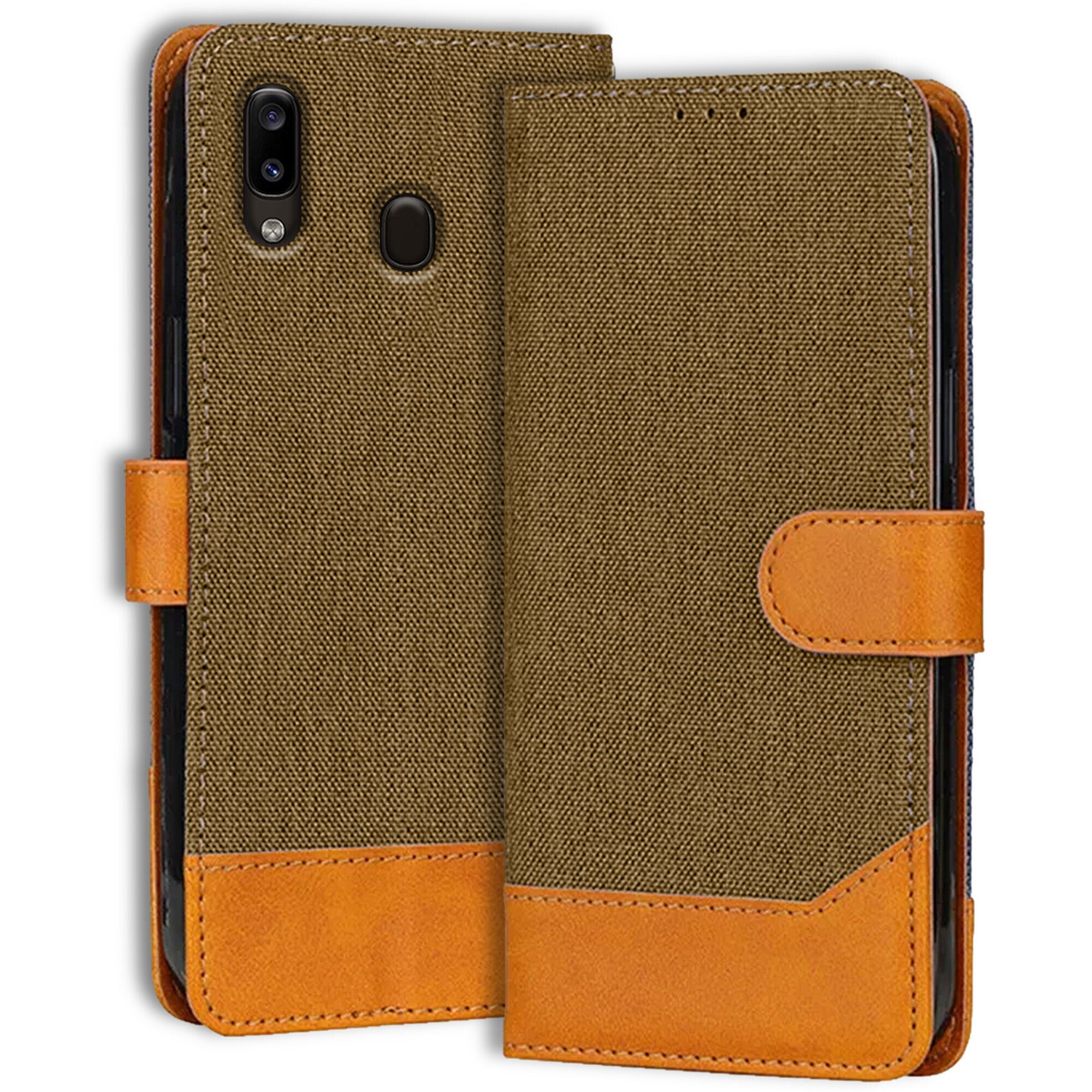 Accesorios Samsung A30 denim flip cover – Dark Brown – Image 1 #color_dark brown
