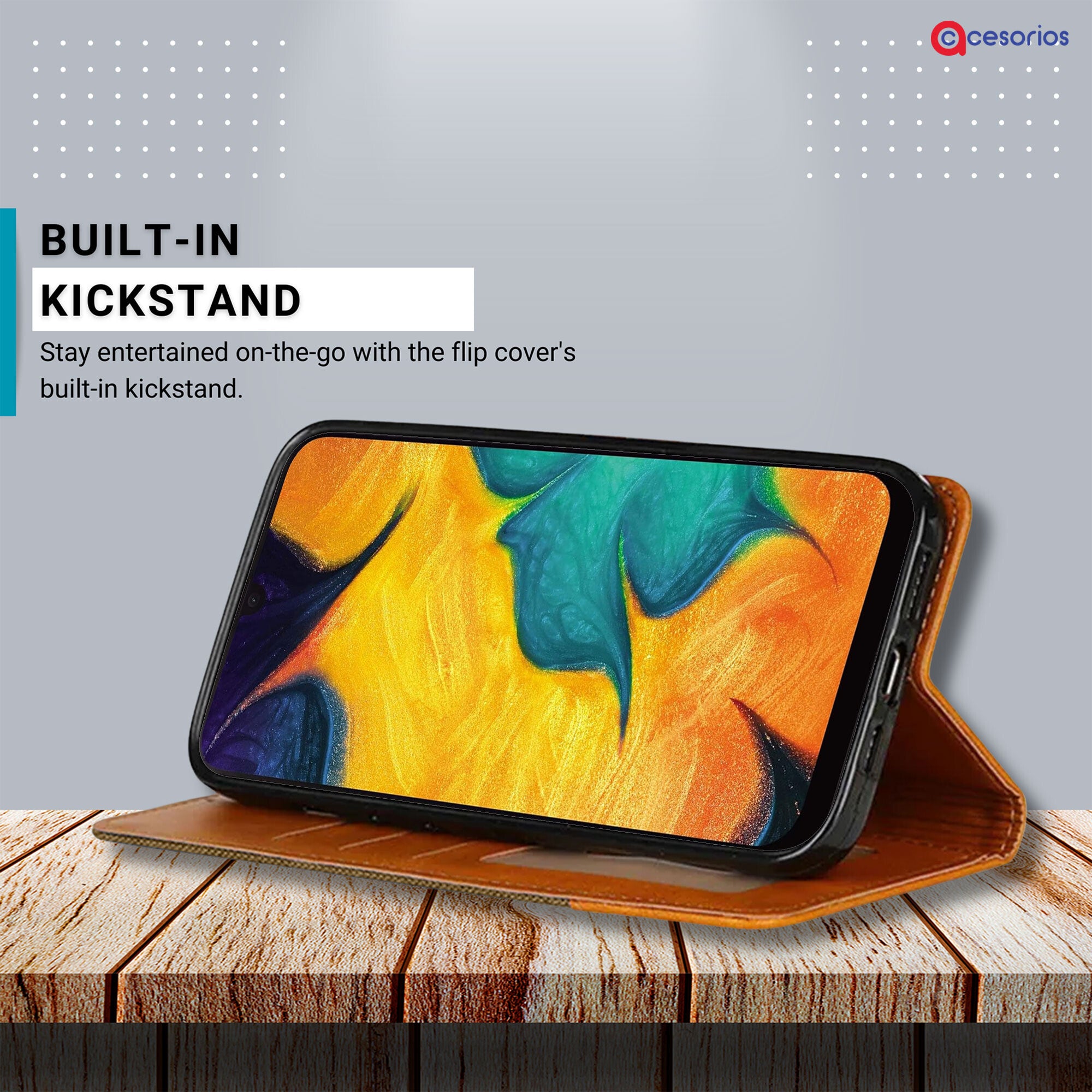 Accesorios Samsung A30 denim flip cover – Dark Brown – Image 4 #color_dark brown