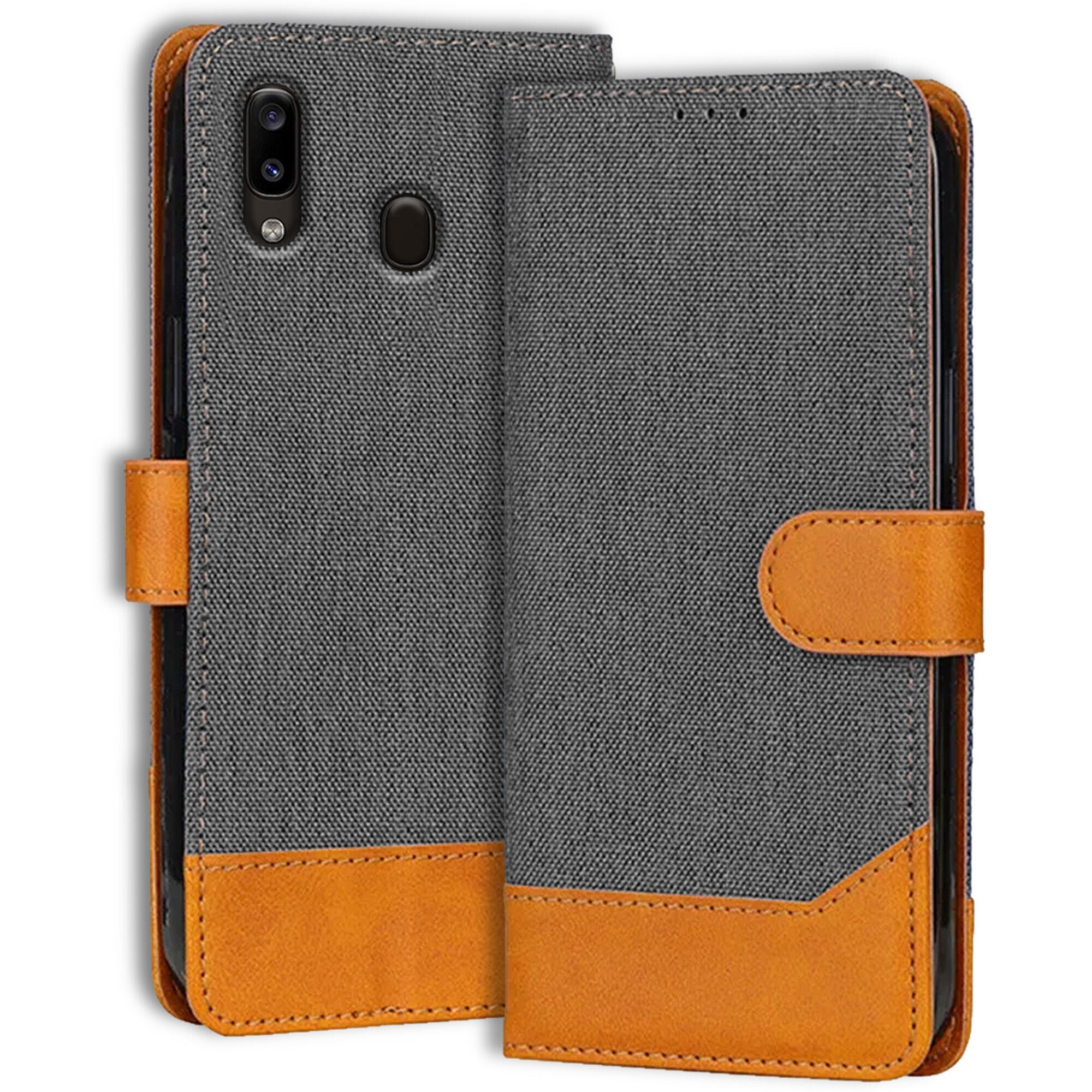 Accesorios Samsung A30 denim flip cover – Grey – Image 1 #color_grey