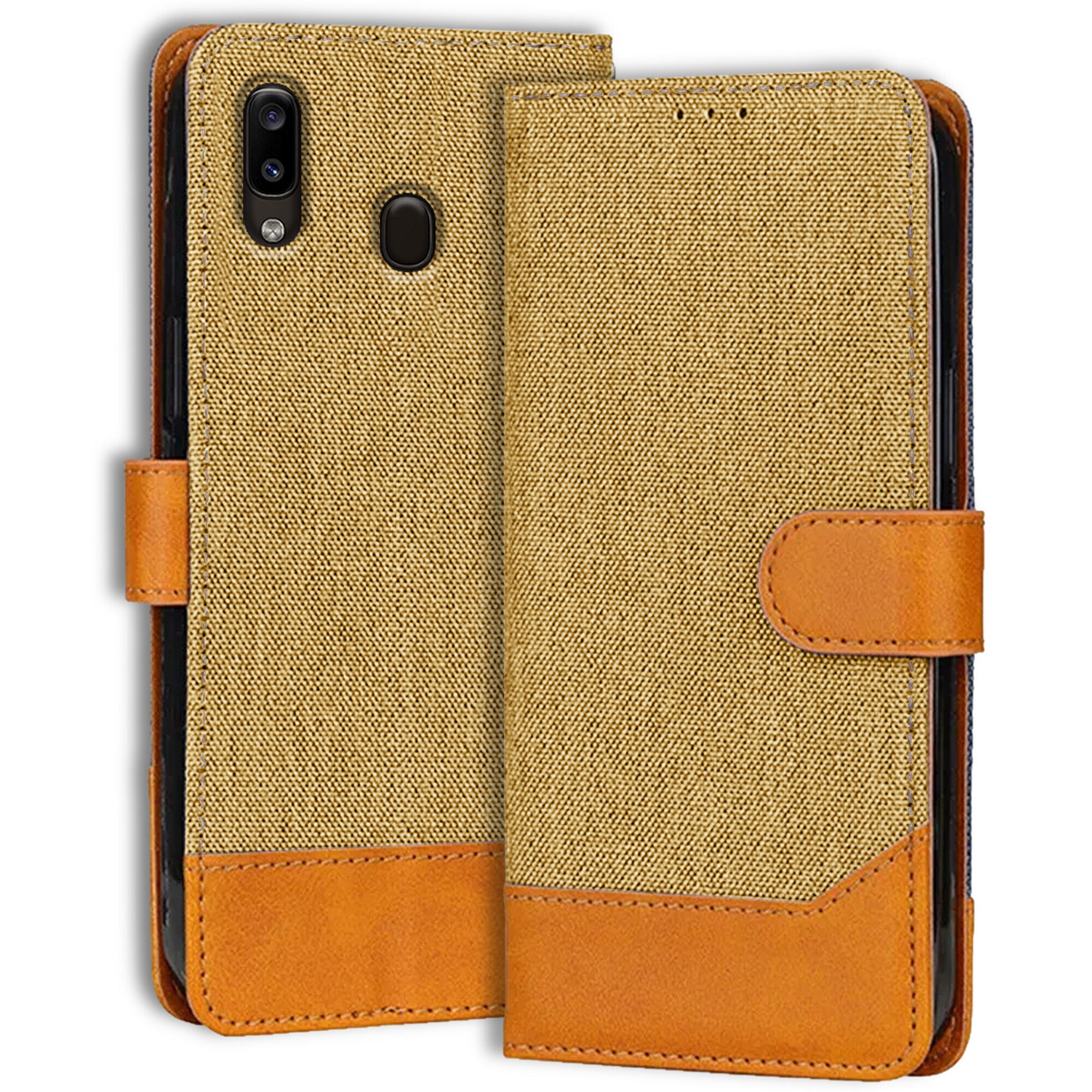 Accesorios Samsung A30 denim flip cover – Light Brown – Image 1 #color_light brown