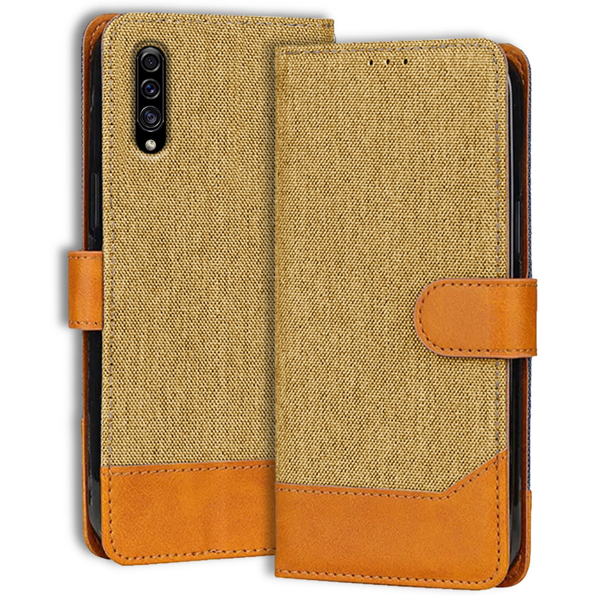 Accesorios Samsung A30S denim flip cover – Light Brown – Image 1 #color_light brown