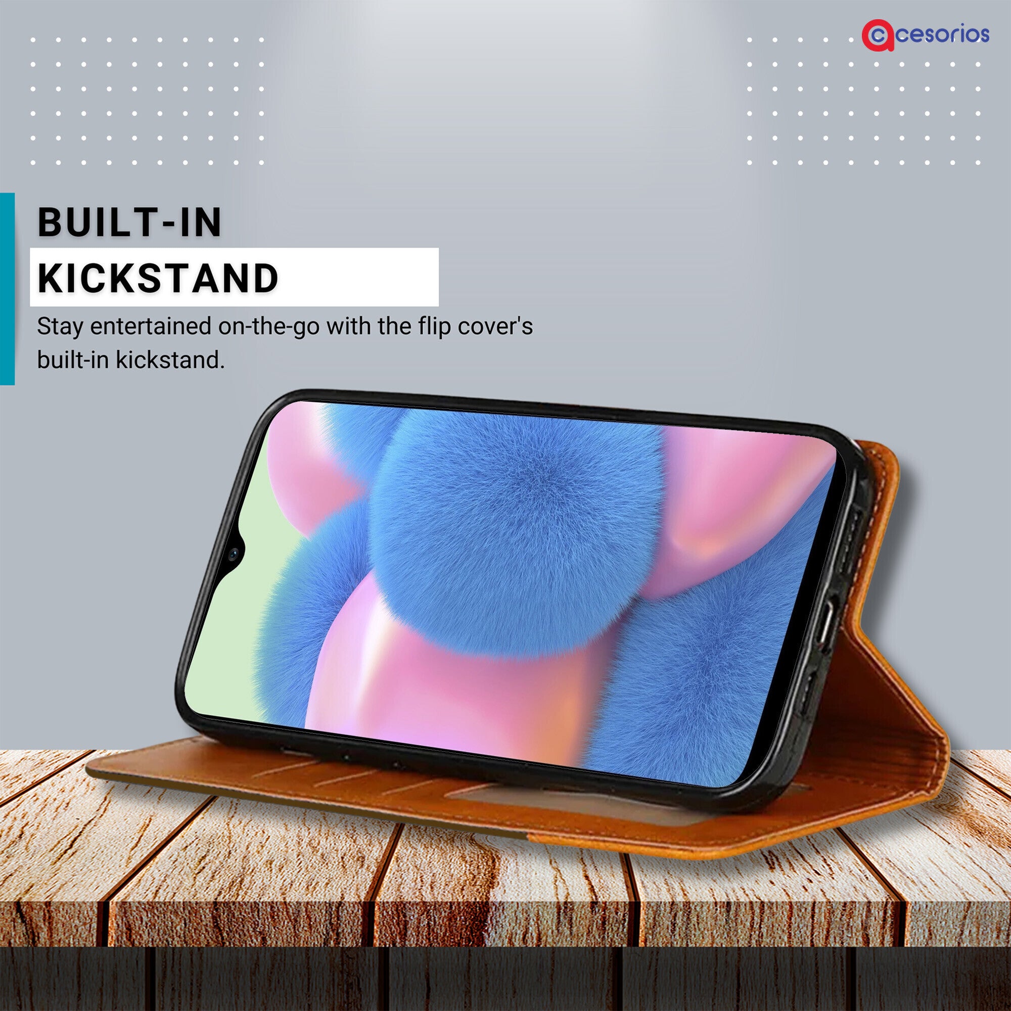 Accesorios Samsung A30S denim flip cover – Dark Brown – Image 4 #color_dark brown