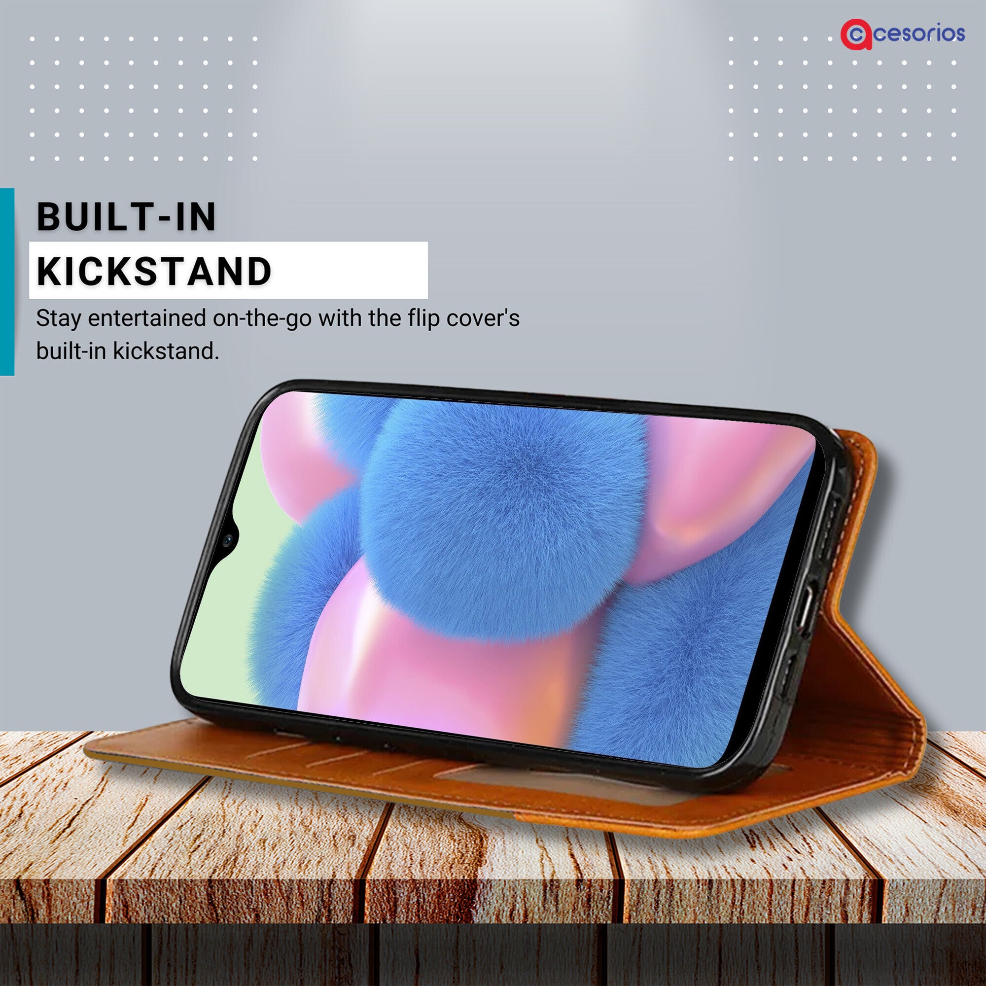 Accesorios Samsung A30S denim flip cover – Light Brown – Image 4 #color_light brown