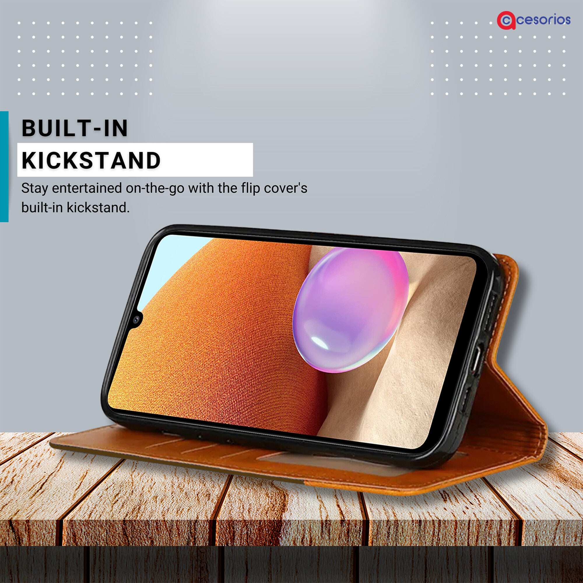 Accesorios Samsung A32 4G denim flip cover – Dark Brown – Image 4 #color_dark brown
