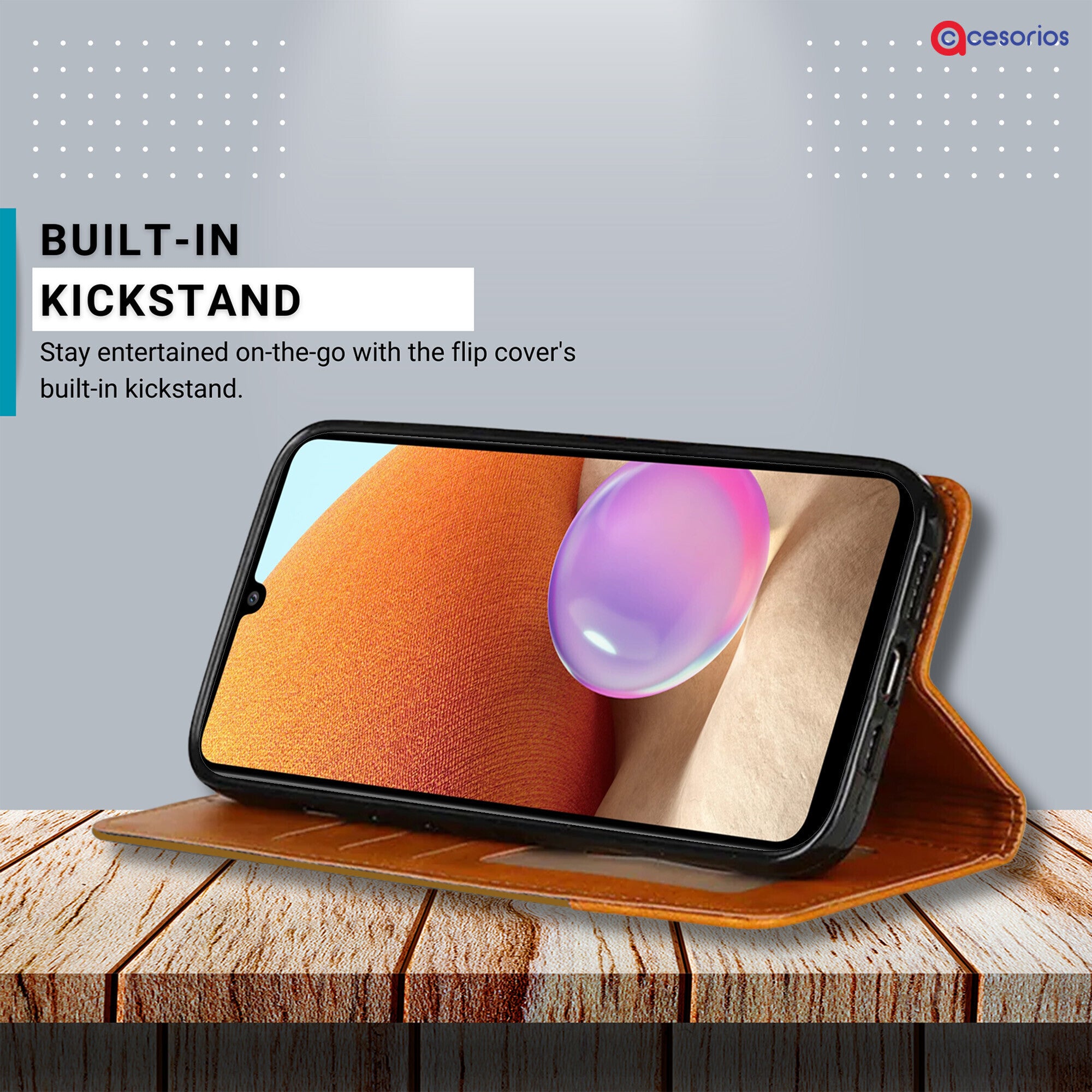 Accesorios Samsung A32 5G denim flip cover – Light Brown – Image 4 #color_light brown