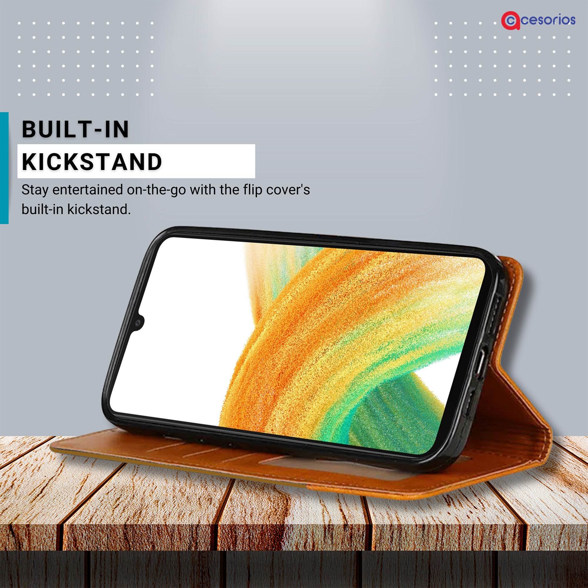 Accesorios Samsung A33 5G denim flip cover – Light Brown – Image 4 #color_light brown
