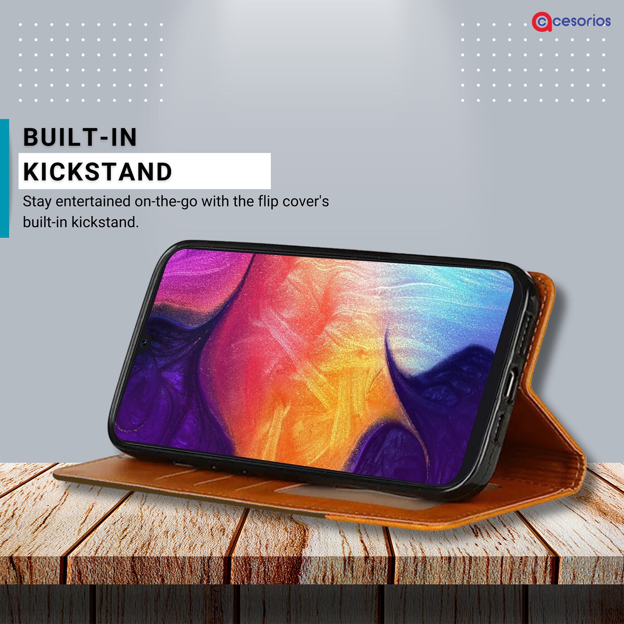 Accesorios Samsung A50 denim flip cover – Dark Brown – Image 4 #color_dark brown
