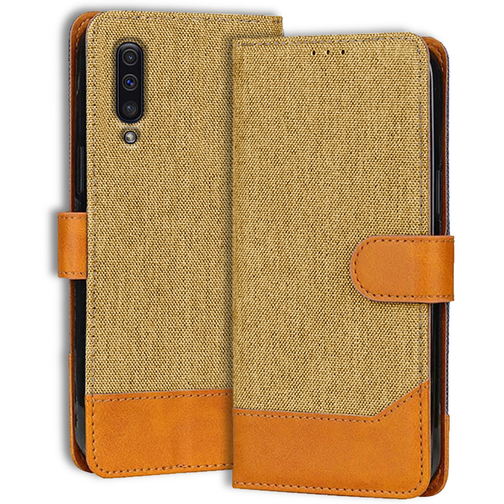 Accesorios Samsung A50 denim flip cover – Light Brown – Image 1 #color_light brown