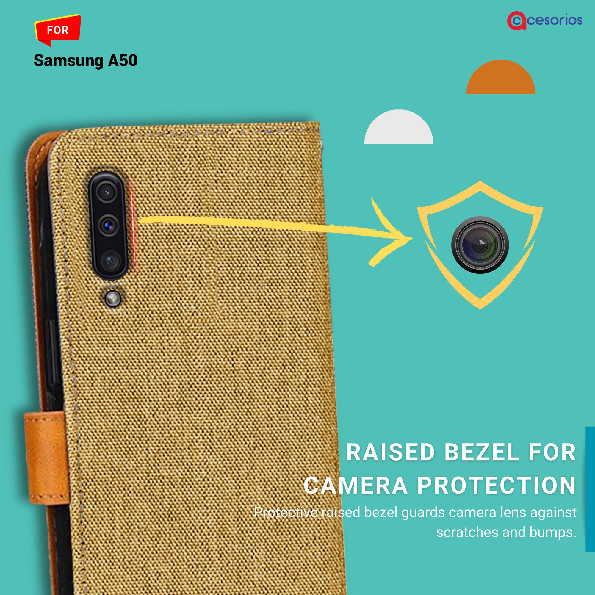 Accesorios Samsung A50 denim flip cover – Light Brown – Image 2 #color_light brown