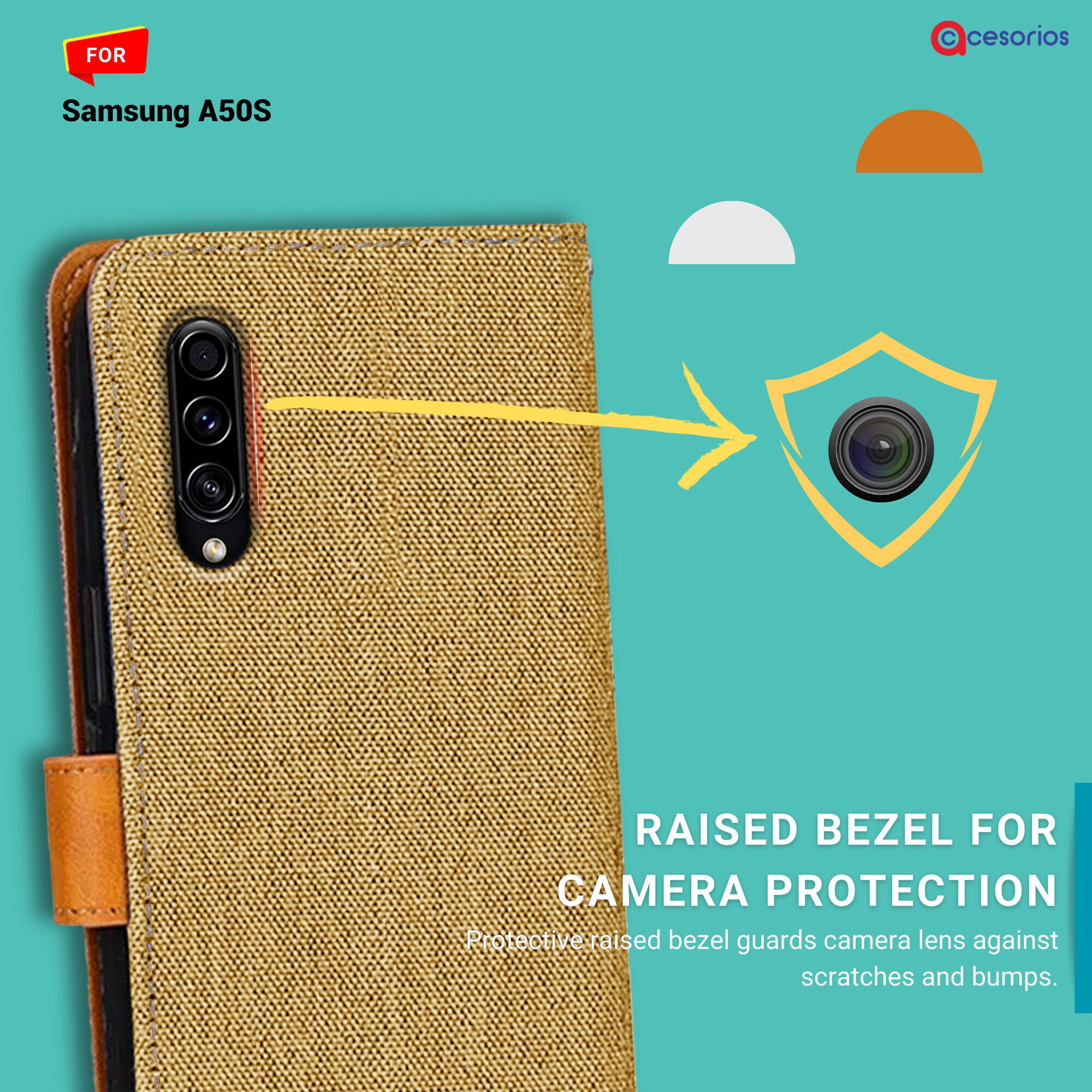 Accesorios Samsung A50S denim flip cover – Light Brown – Image 2 #color_light brown