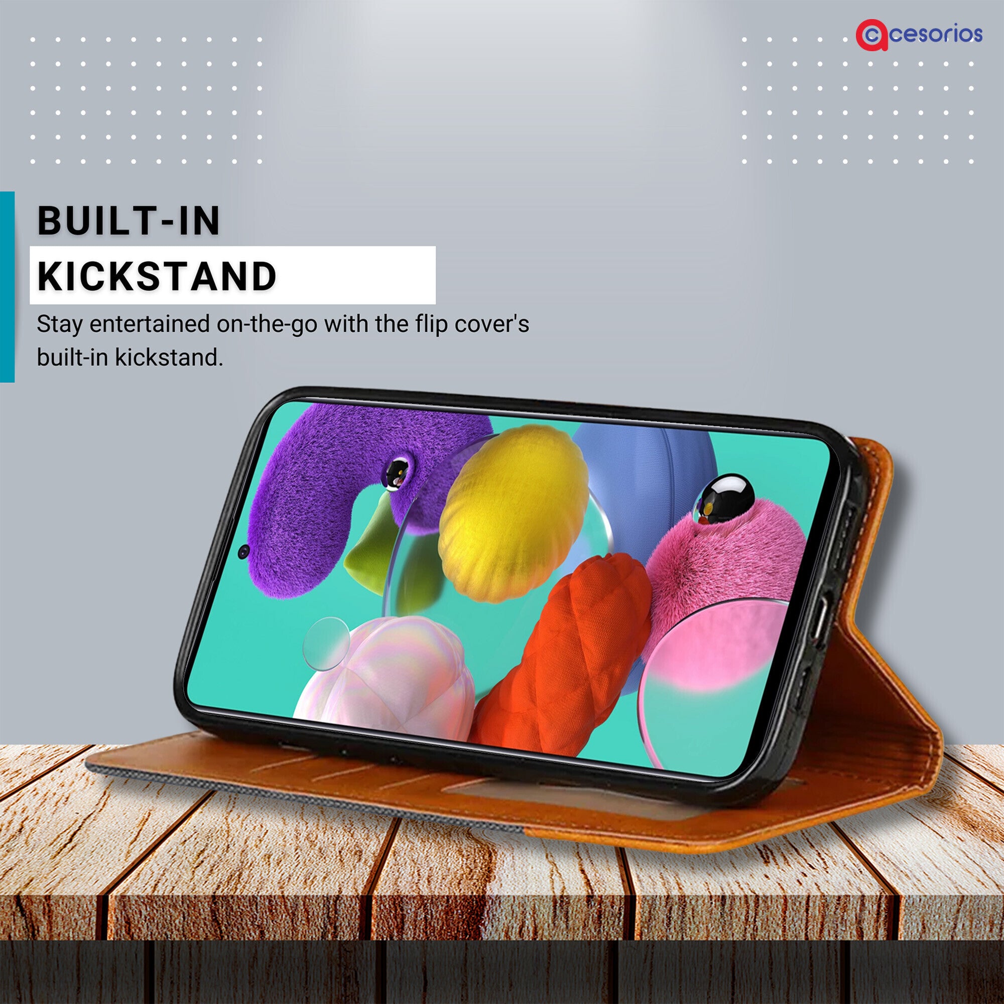 Accesorios Samsung A51 denim flip cover – Grey – Image 4 #color_grey