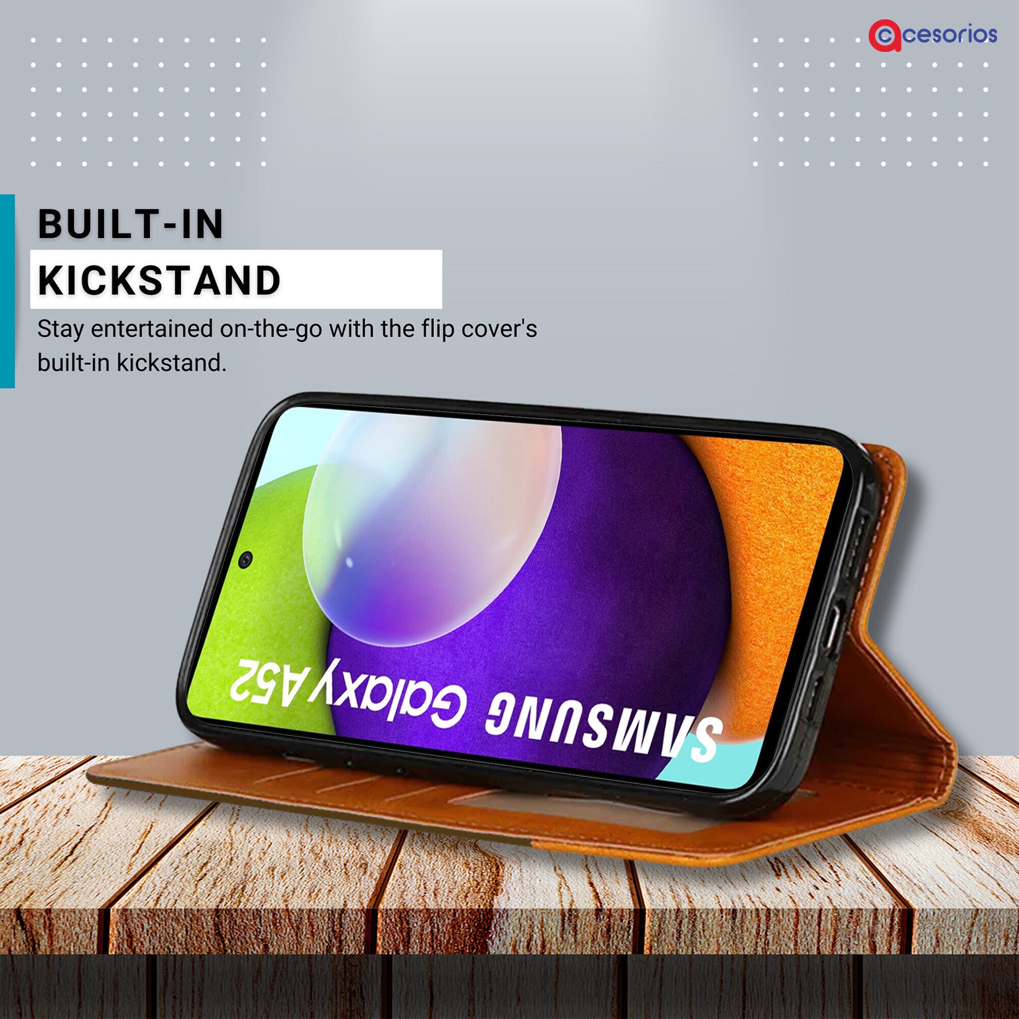 Accesorios Samsung A52 denim flip cover – Dark Brown – Image 4 #color_dark brown