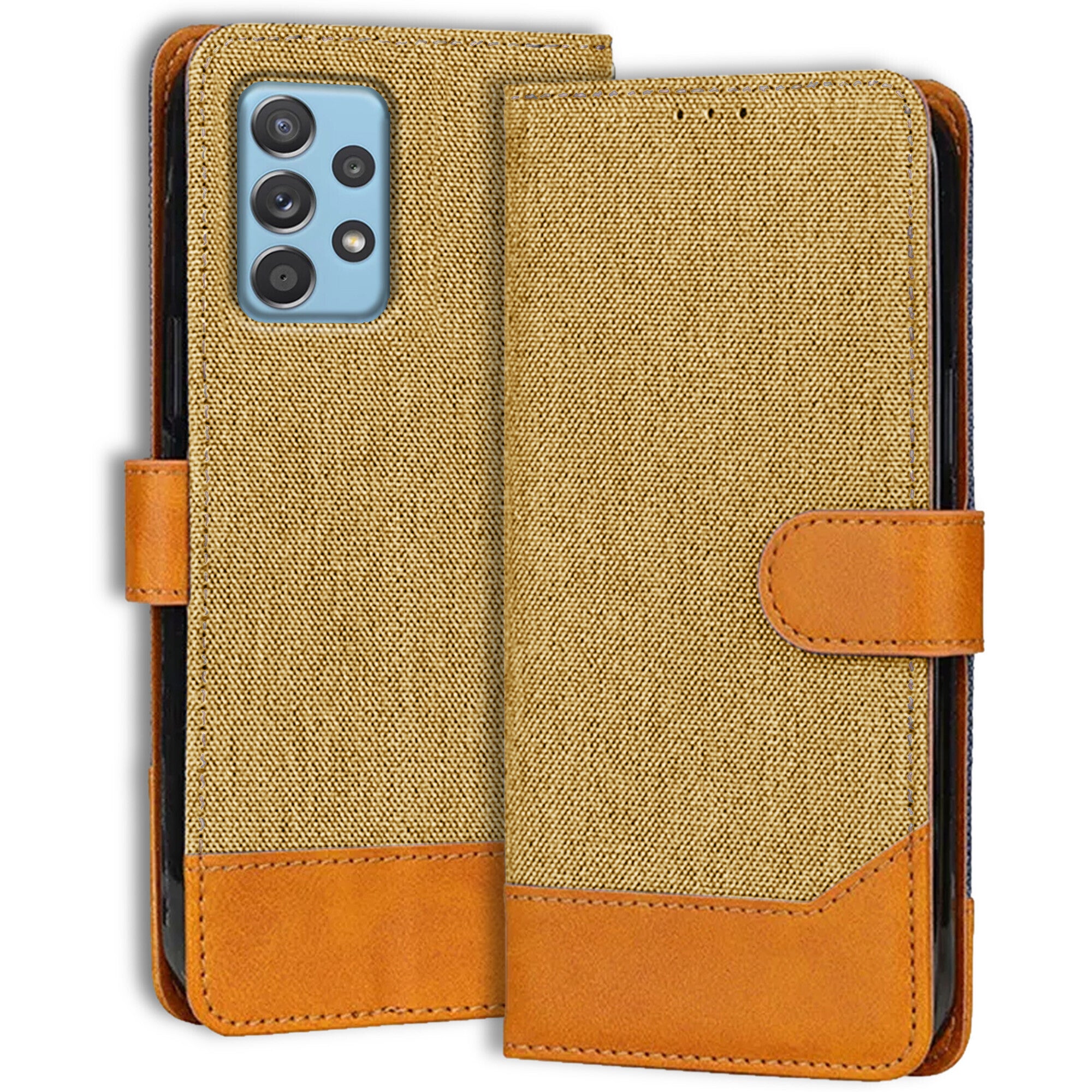 Accesorios Samsung A52 denim flip cover – Light Brown – Image 1 #color_light brown