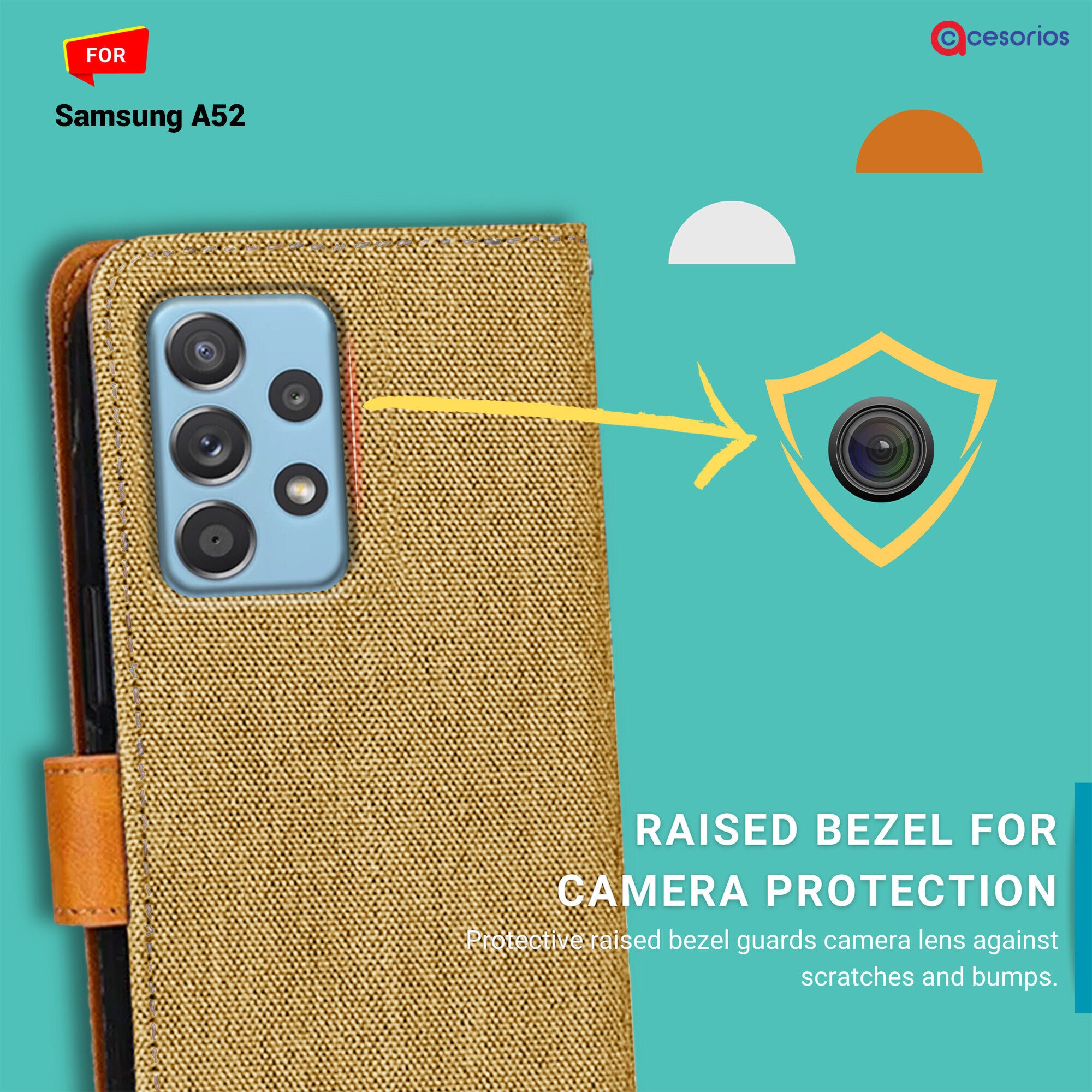 Accesorios Samsung A52 denim flip cover – Light Brown – Image 2 #color_light brown
