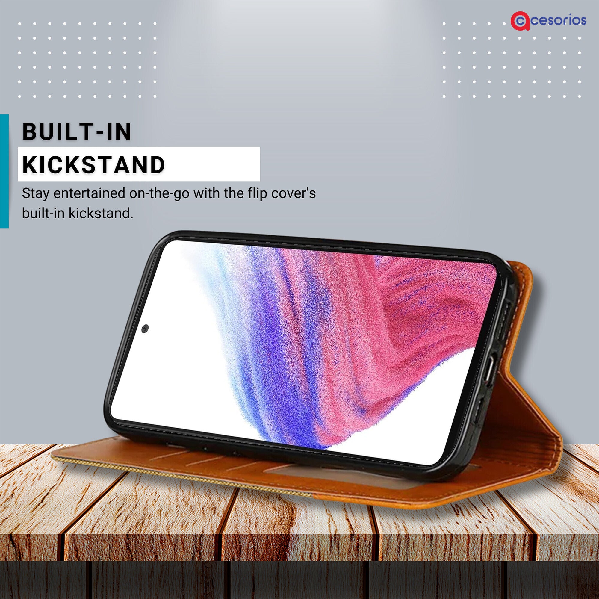 Accesorios Samsung A53 5G denim flip cover – Light Brown – Image 4 #color_light brown