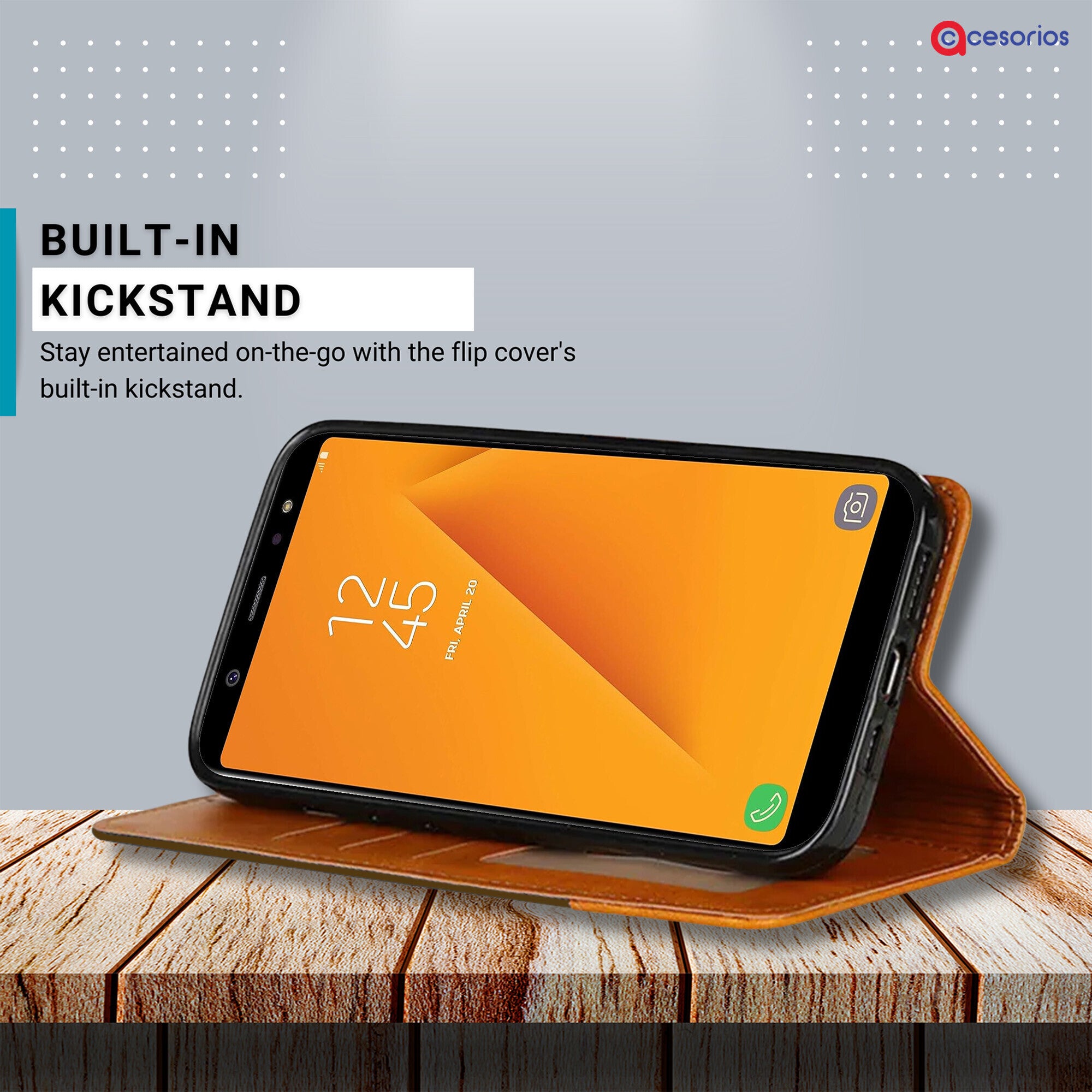 Accesorios Samsung A6 Plus denim flip cover – Dark Brown – Image 4 #color_dark brown