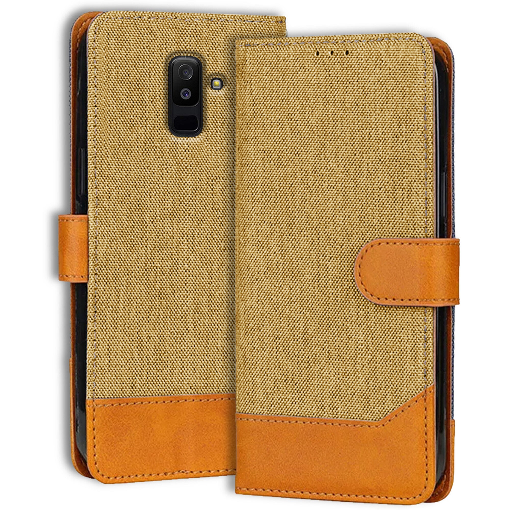 Accesorios Samsung A6 Plus denim flip cover – Light Brown – Image 1 #color_light brown