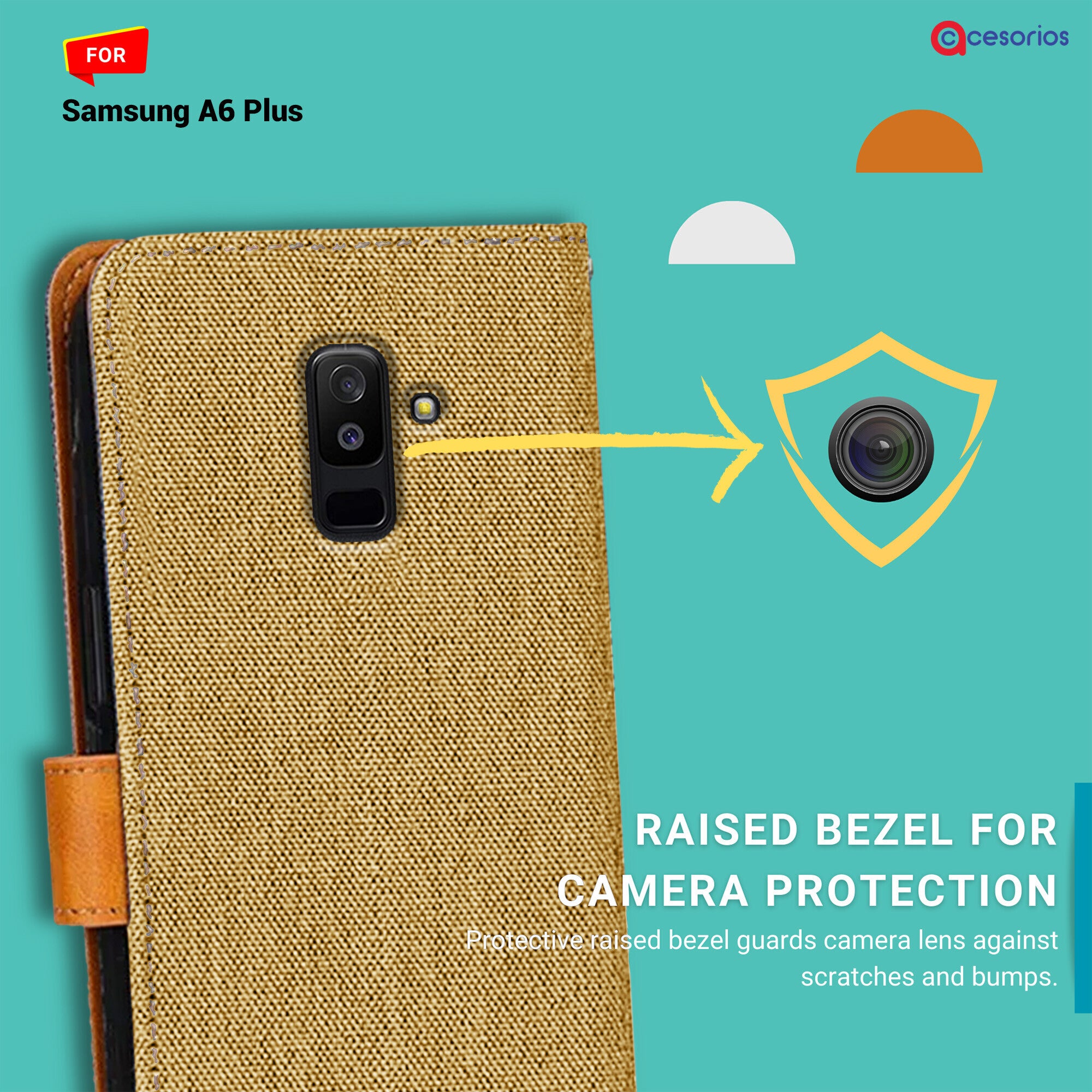 Accesorios Samsung A6 Plus denim flip cover – Light Brown – Image 2 #color_light brown
