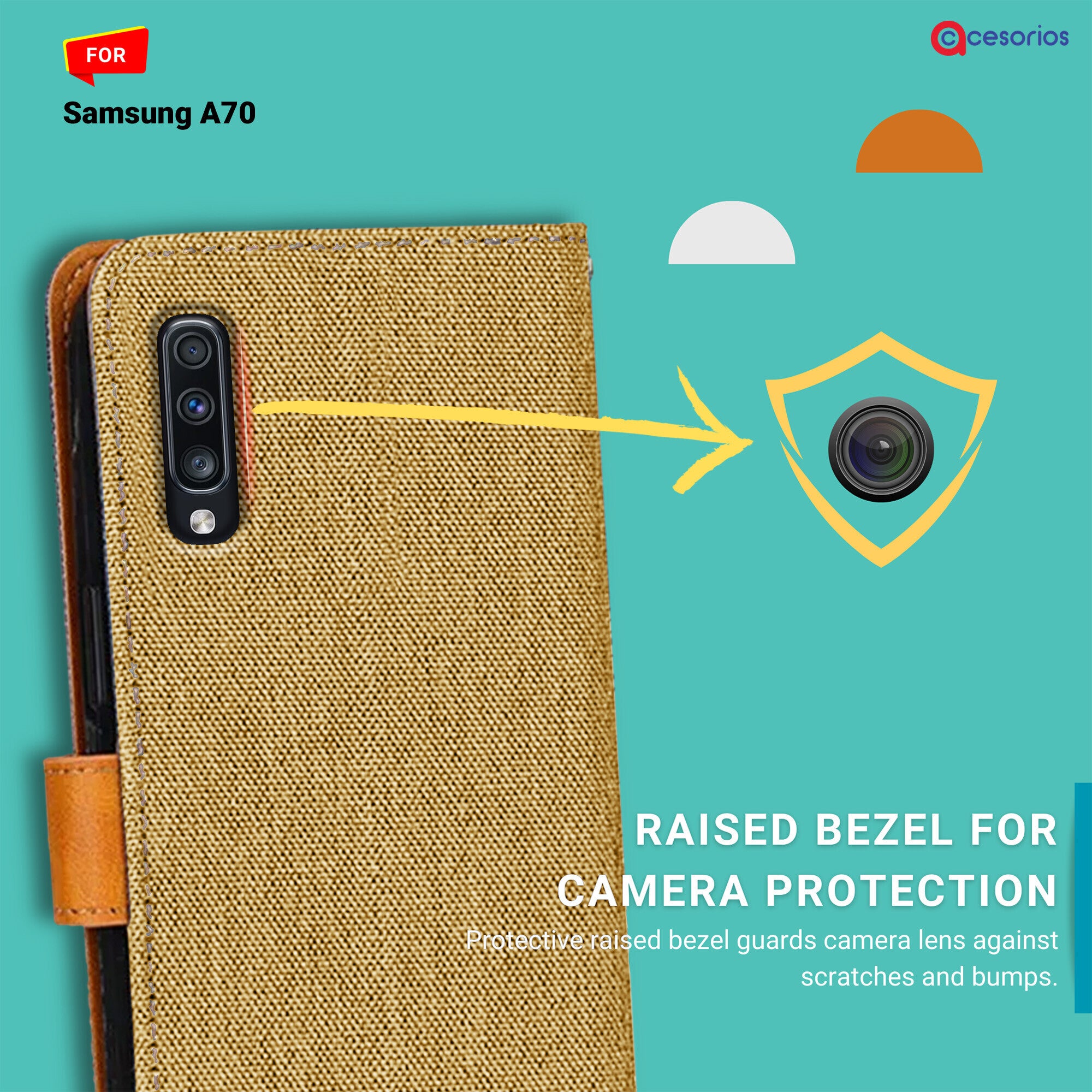 Accesorios Samsung A70 denim flip cover – Light Brown – Image 2 #color_light brown