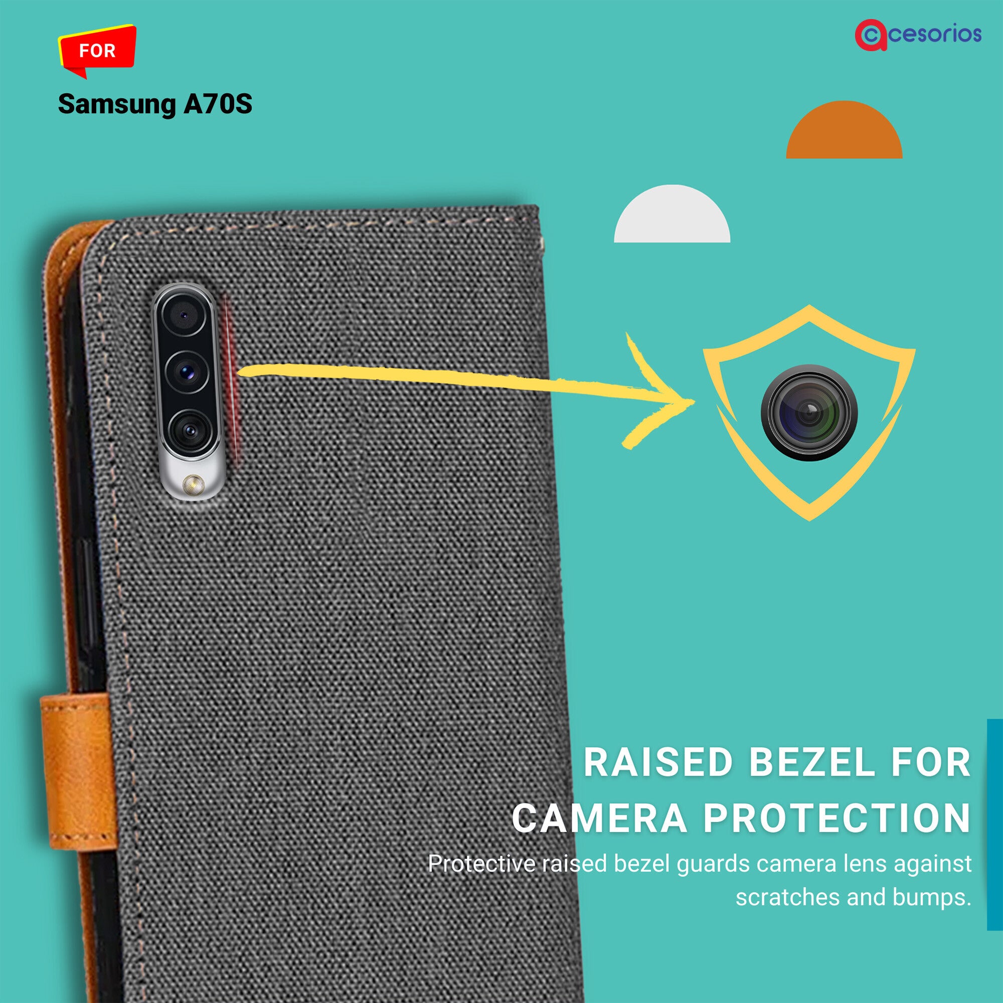 Accesorios Samsung A70S denim flip cover – Grey – Image 2 #color_grey