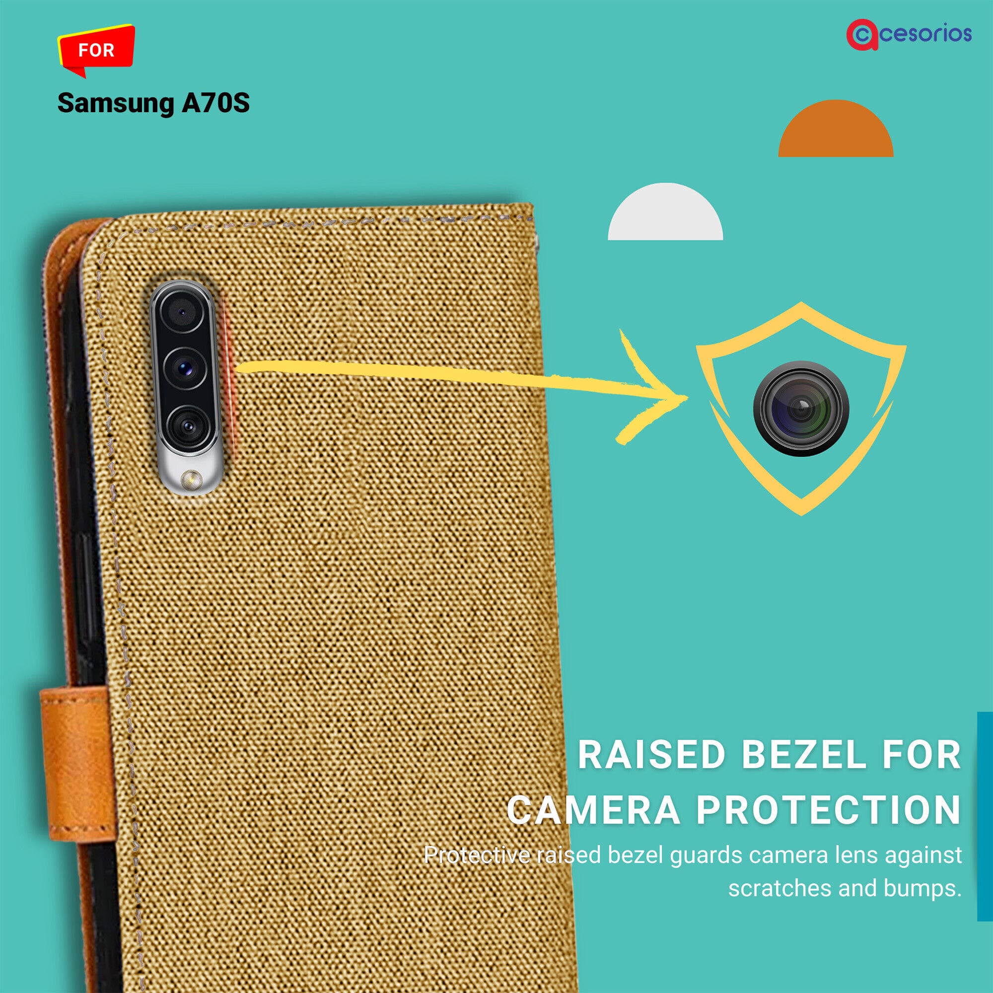 Accesorios Samsung A70S denim flip cover – Light Brown – Image 2 #color_light brown