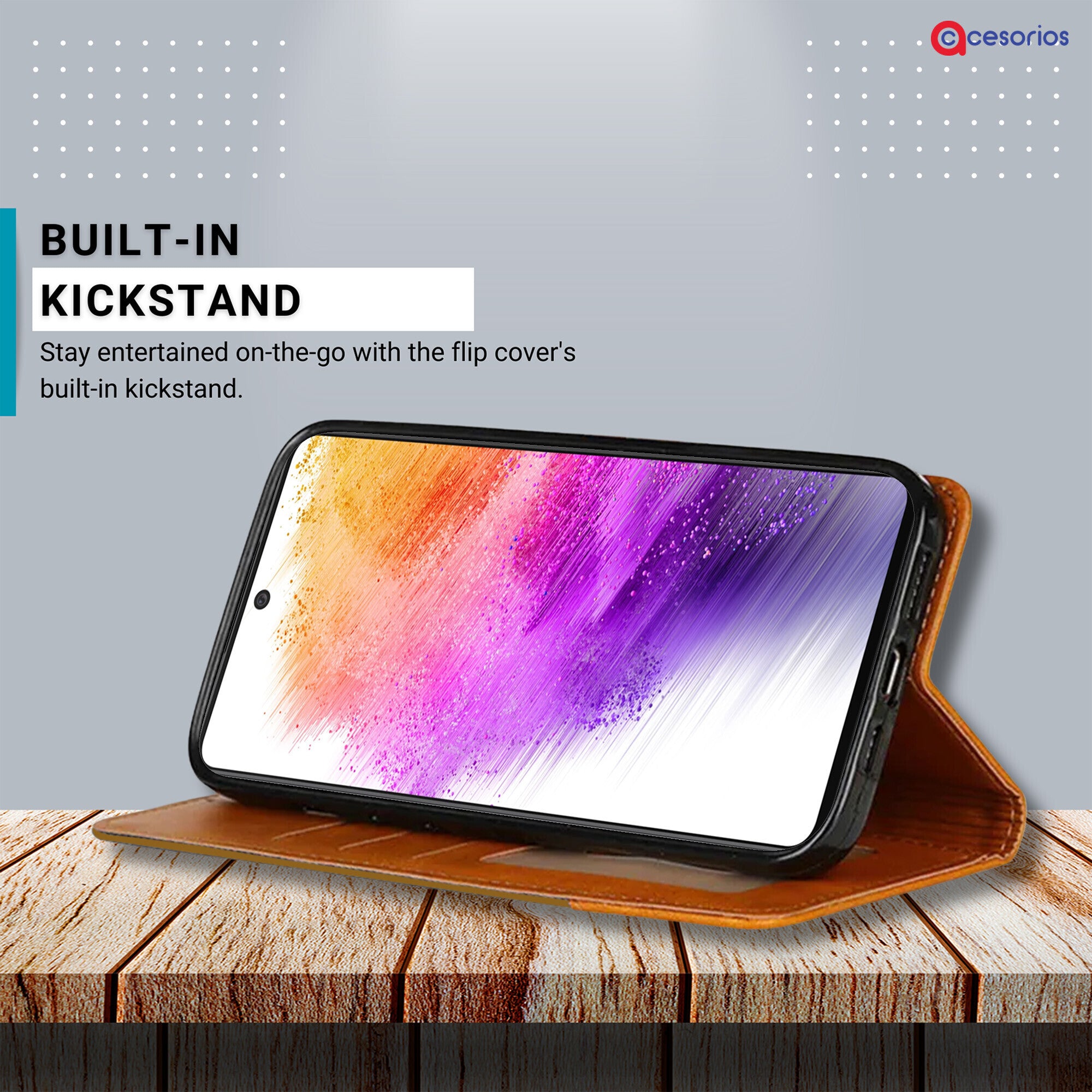 Accesorios Samsung A73 5G denim flip cover – Light Brown – Image 4 #color_light brown