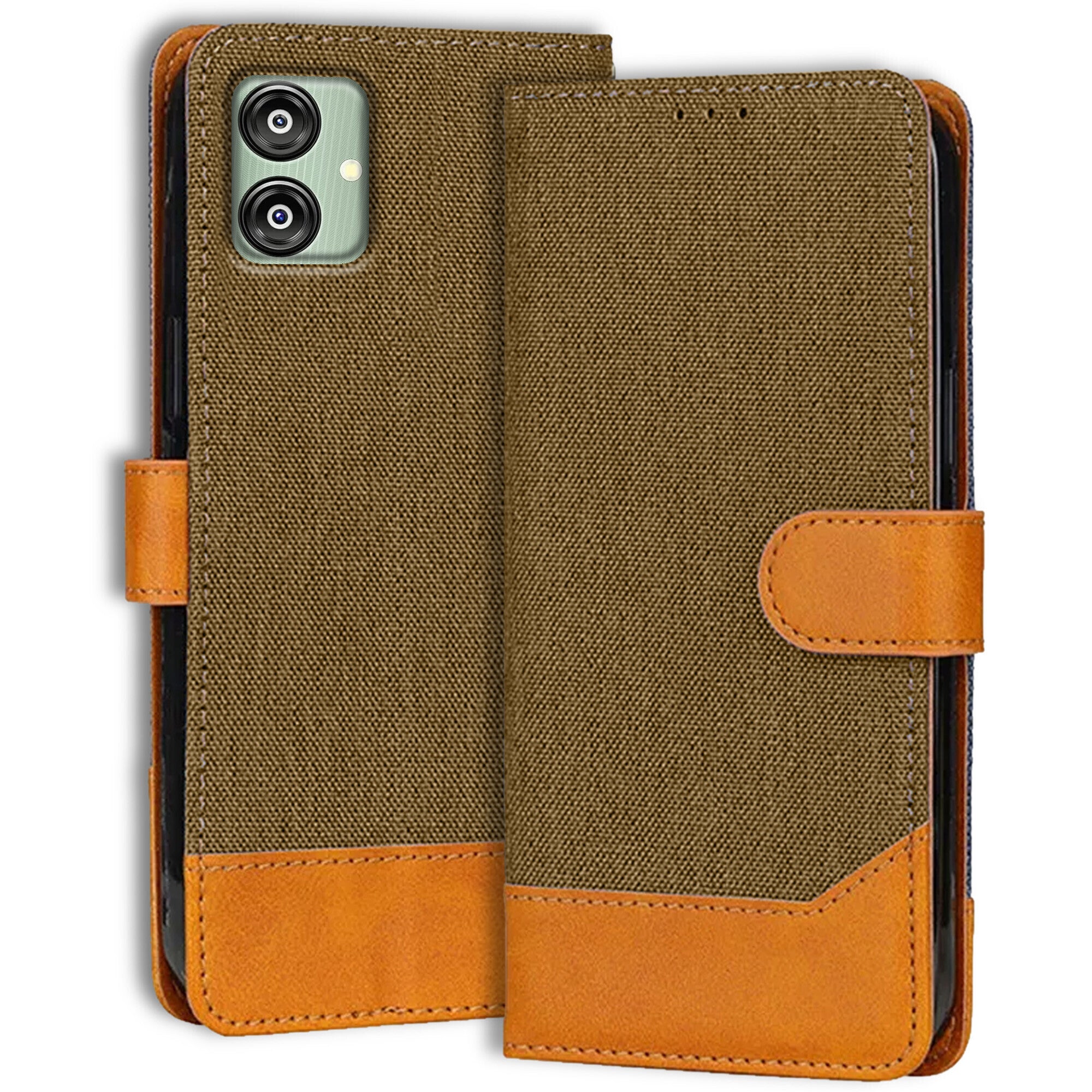 Accesorios Samsung F04 denim flip cover – Dark Brown – Image 1 #color_dark brown