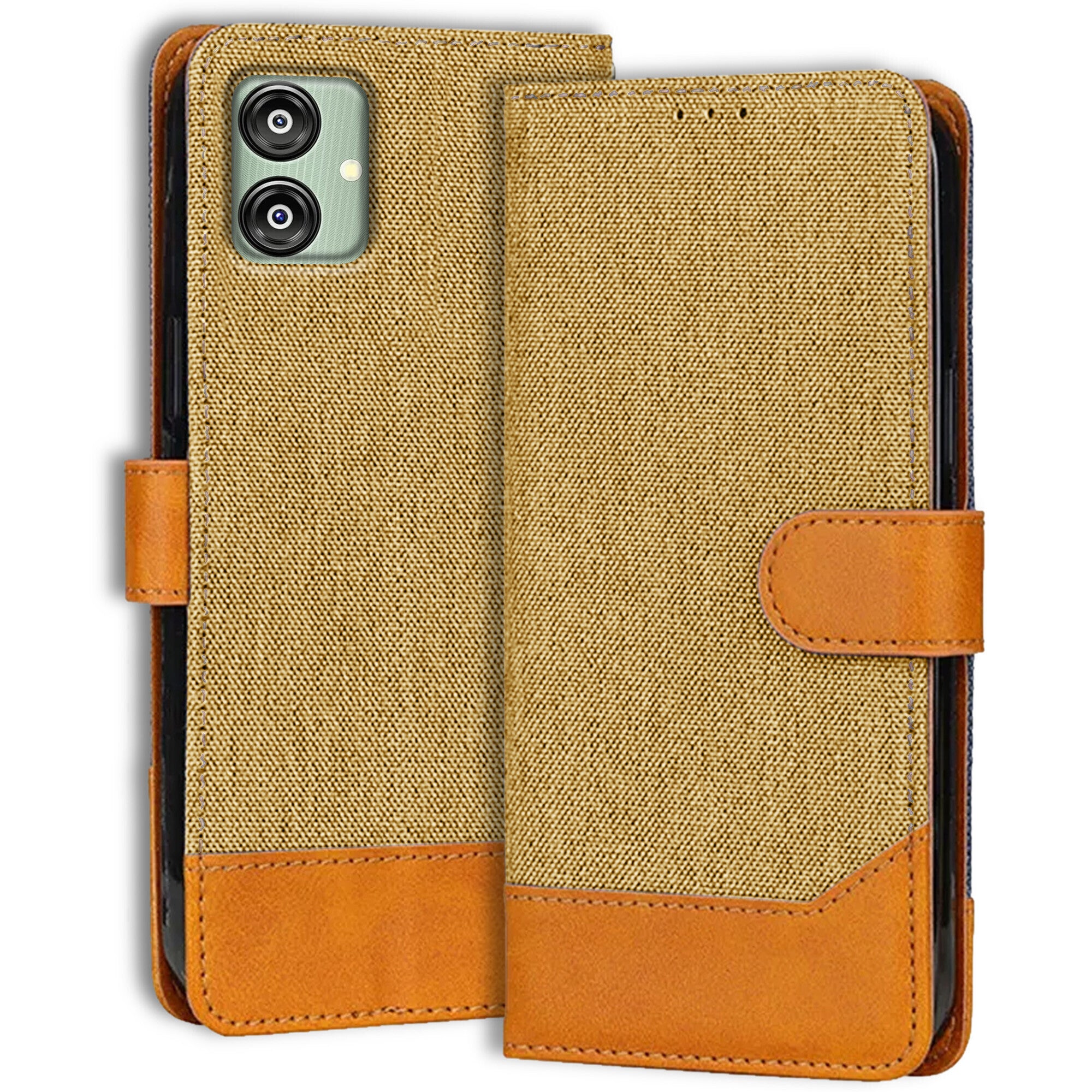 Accesorios Samsung F04 denim flip cover – Light Brown – Image 1 #color_light brown