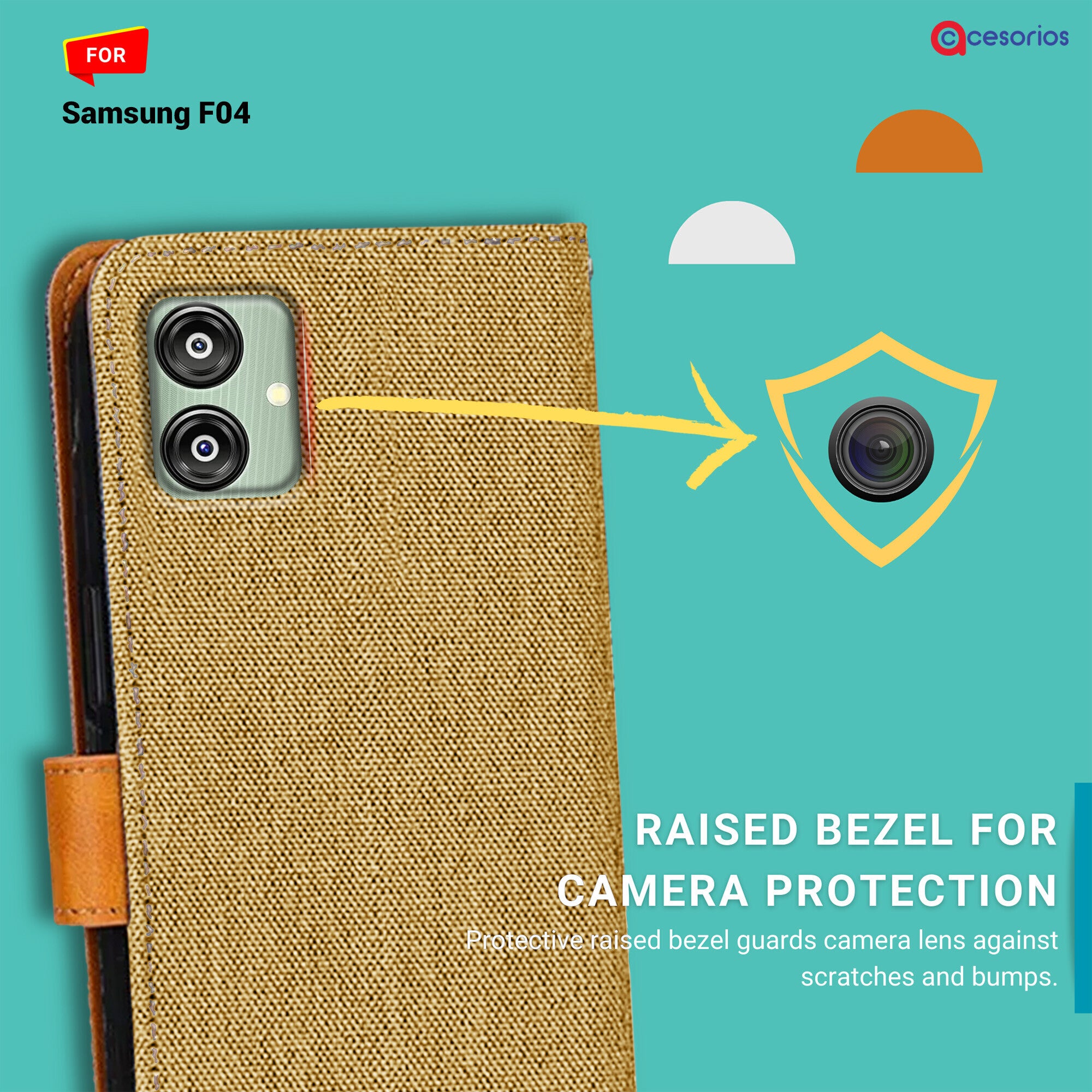 Accesorios Samsung F04 denim flip cover – Light Brown – Image 2 #color_light brown