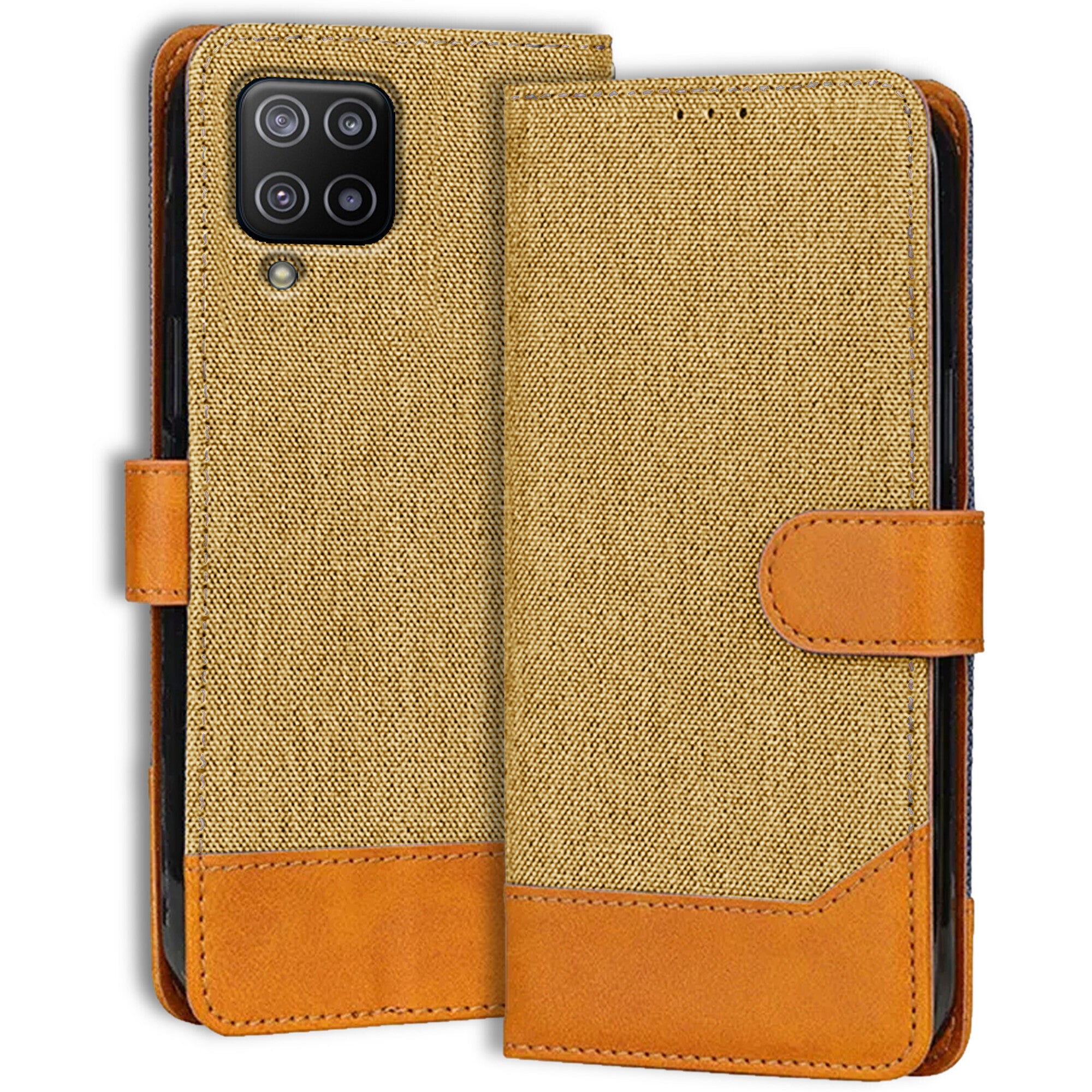 Accesorios Samsung F12 denim flip cover – Light Brown – Image 1 #color_light brown
