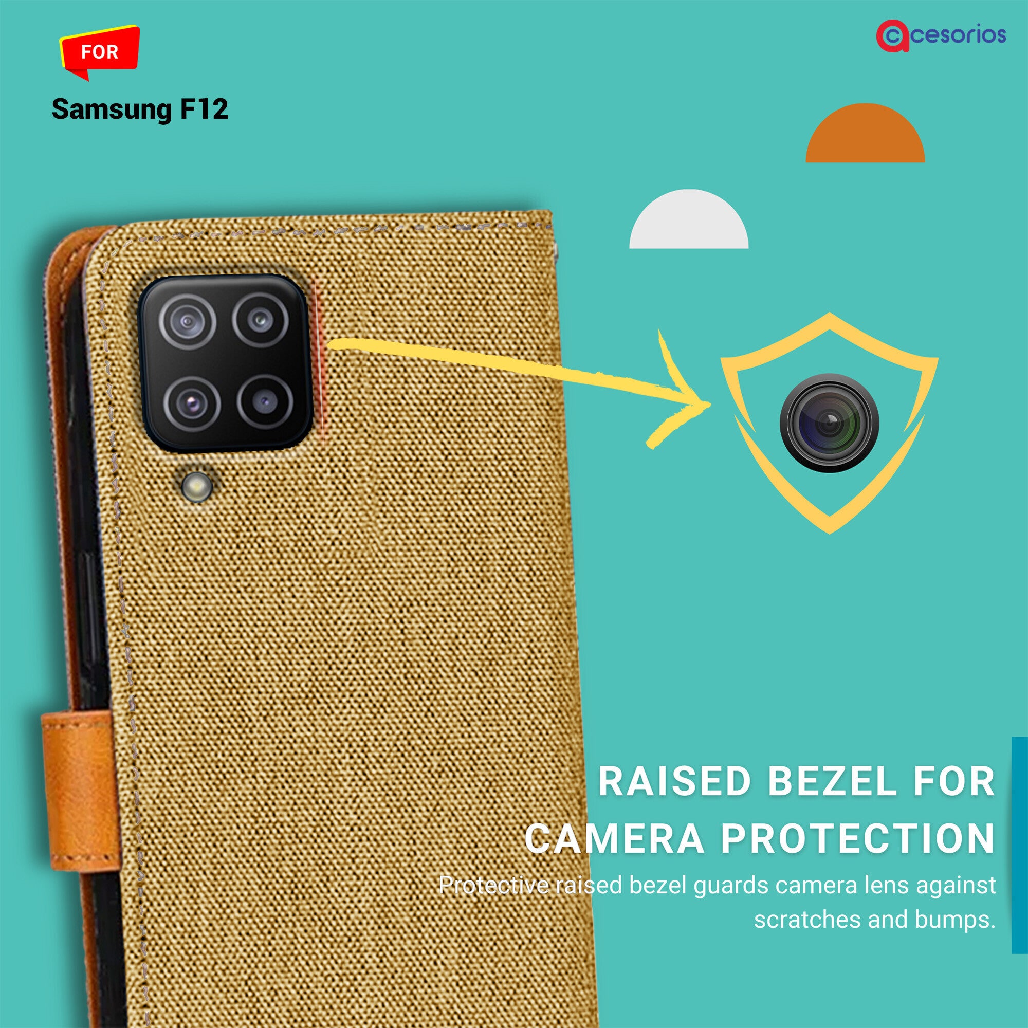Accesorios Samsung F12 denim flip cover – Light Brown – Image 2 #color_light brown
