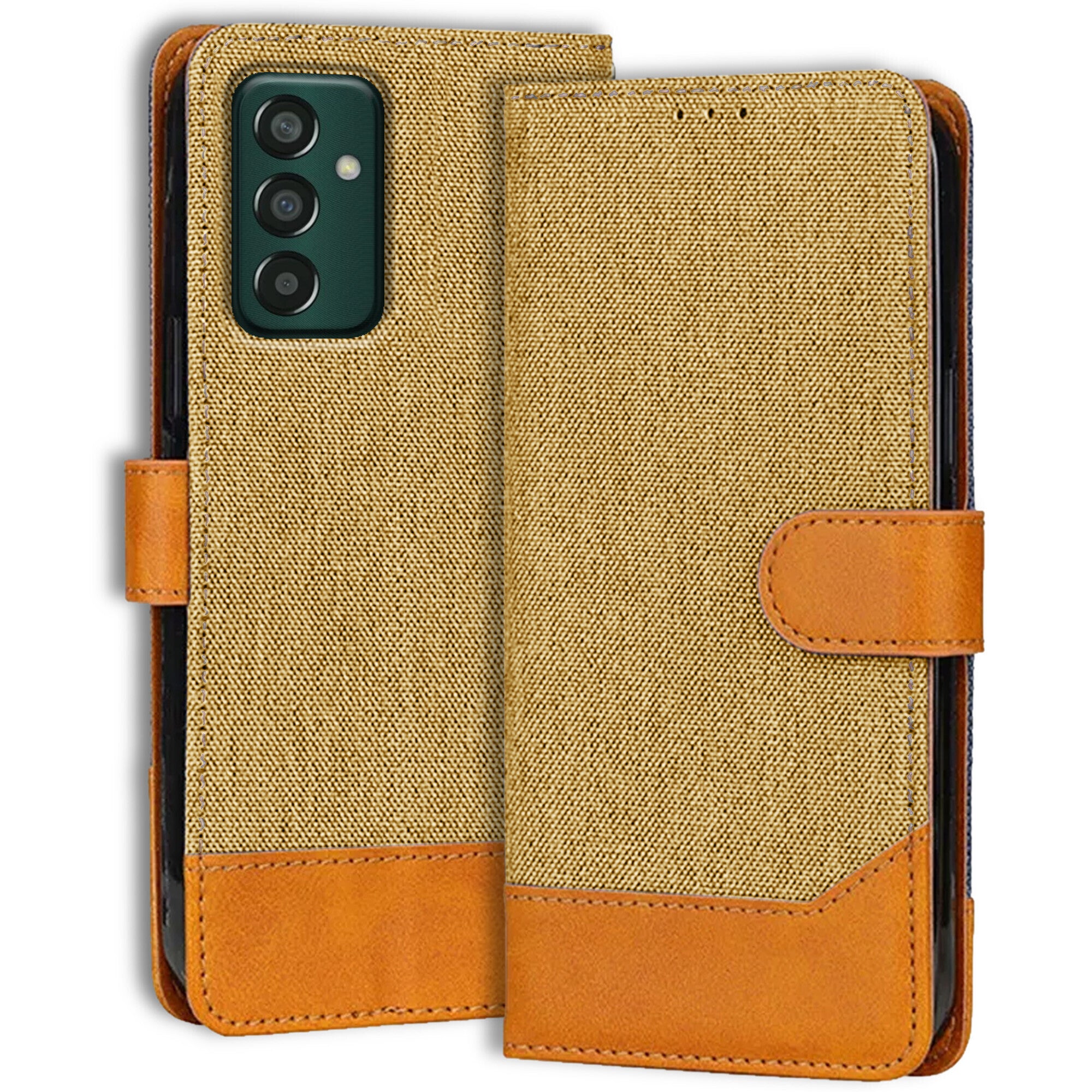 Accesorios Samsung F13 4G denim flip cover – Light Brown – Image 1 #color_light brown