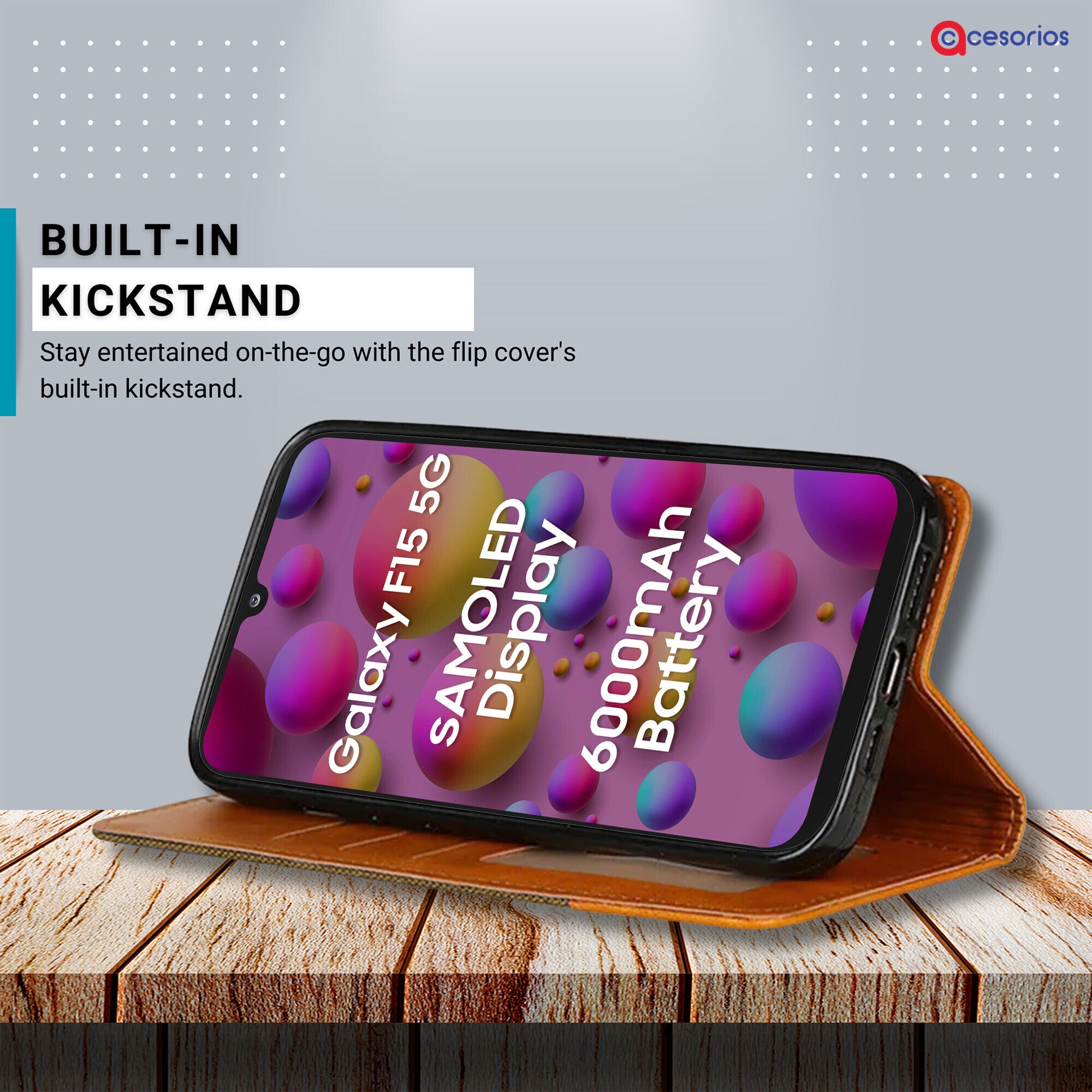 Accesorios Samsung F15 5G denim flip cover – Dark Brown – Image 4 #color_dark brown