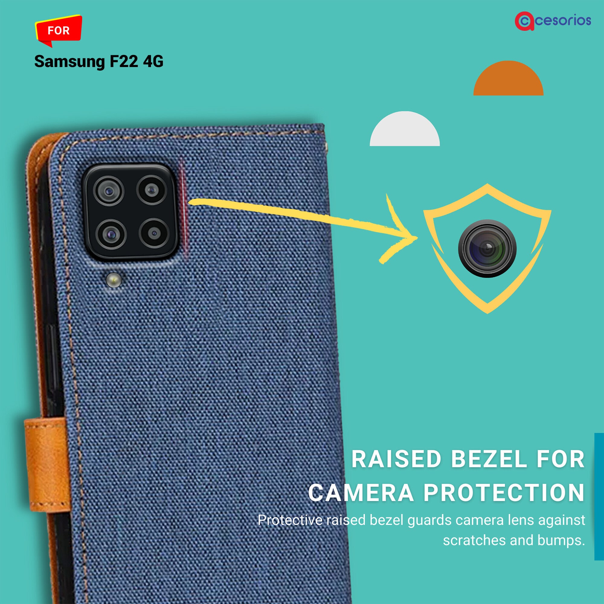 Accesorios Samsung F22 4G denim flip cover – Blue – Image 2 #color_blue