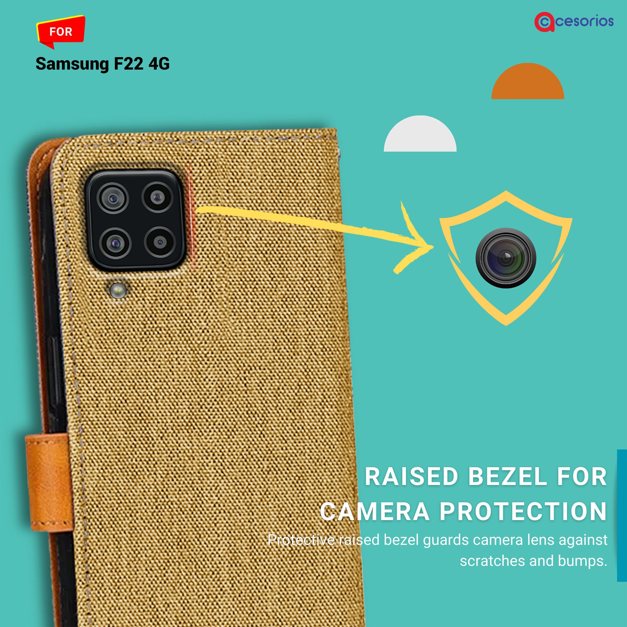 Accesorios Samsung F22 4G denim flip cover – Light Brown – Image 2 #color_light brown
