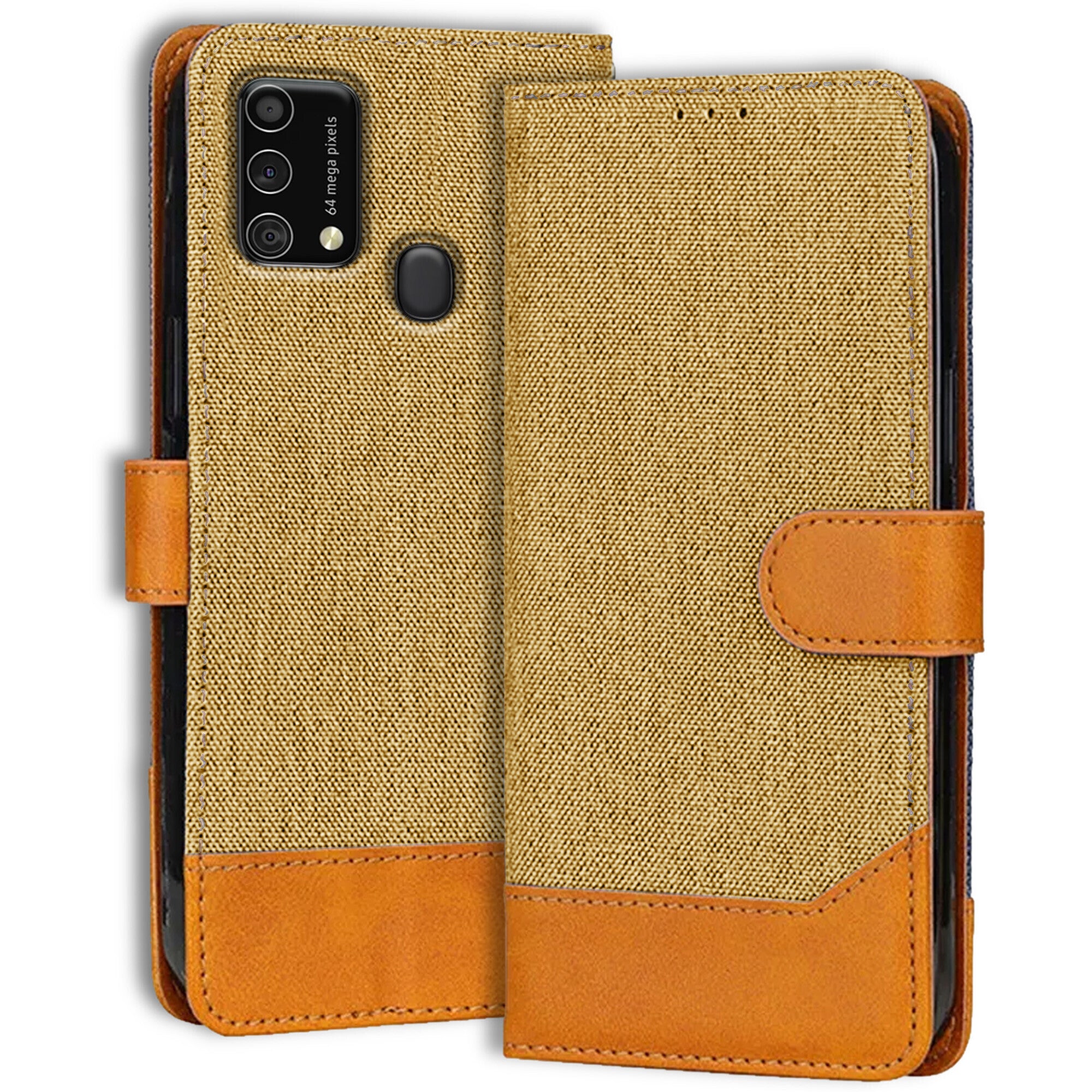 Accesorios Samsung F41 denim flip cover – Light Brown – Image 1 #color_light brown