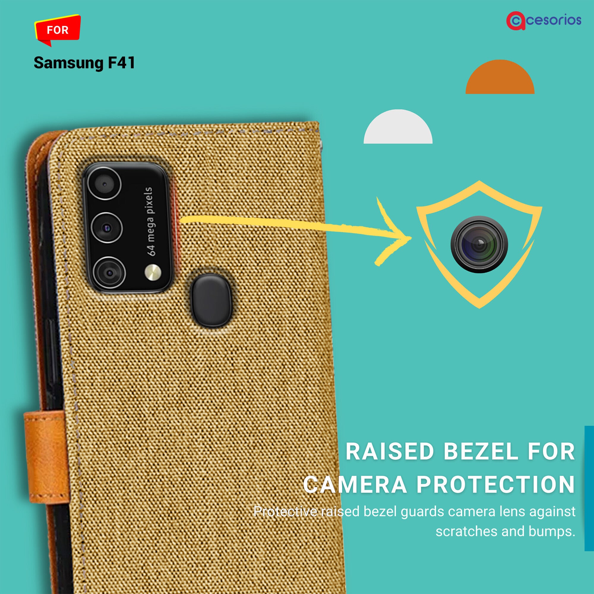 Accesorios Samsung F41 denim flip cover – Light Brown – Image 2 #color_light brown