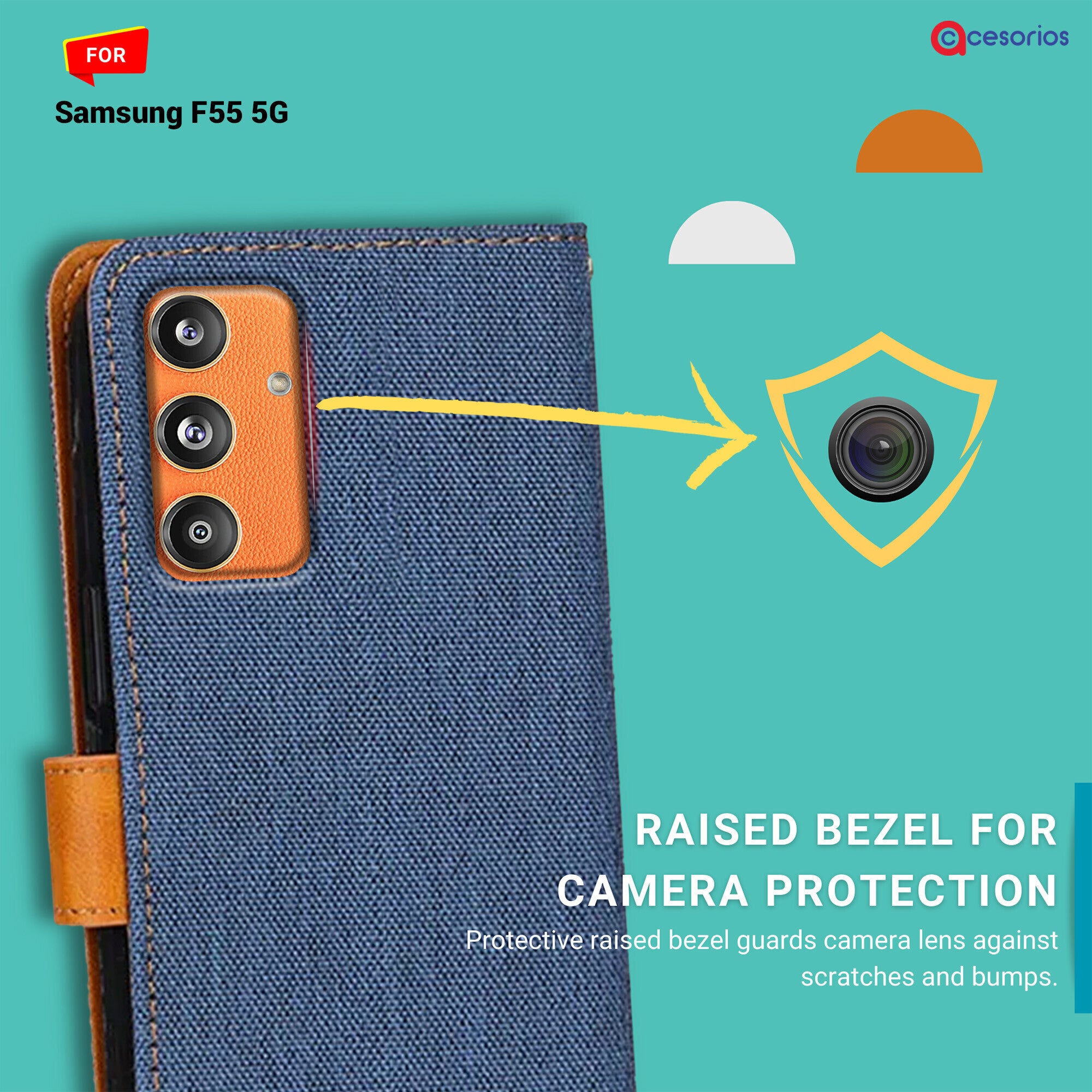 Accesorios Samsung F55 5G denim flip cover – Blue – Image 2 #color_blue
