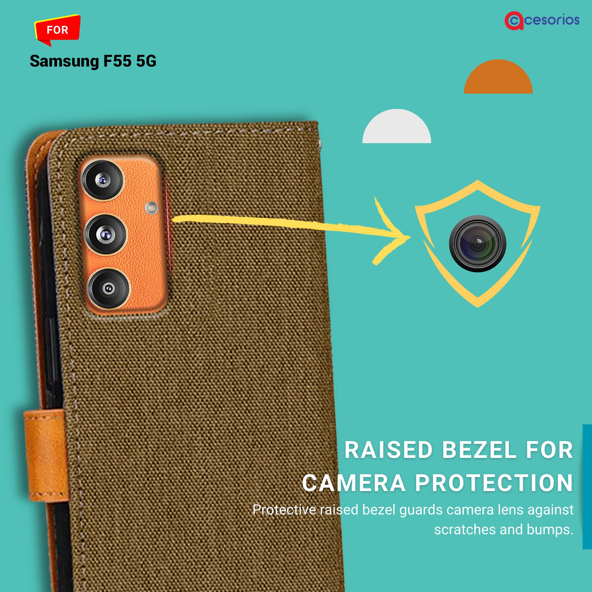 Accesorios Samsung F55 5G denim flip cover – Dark Brown – Image 2 #color_dark brown
