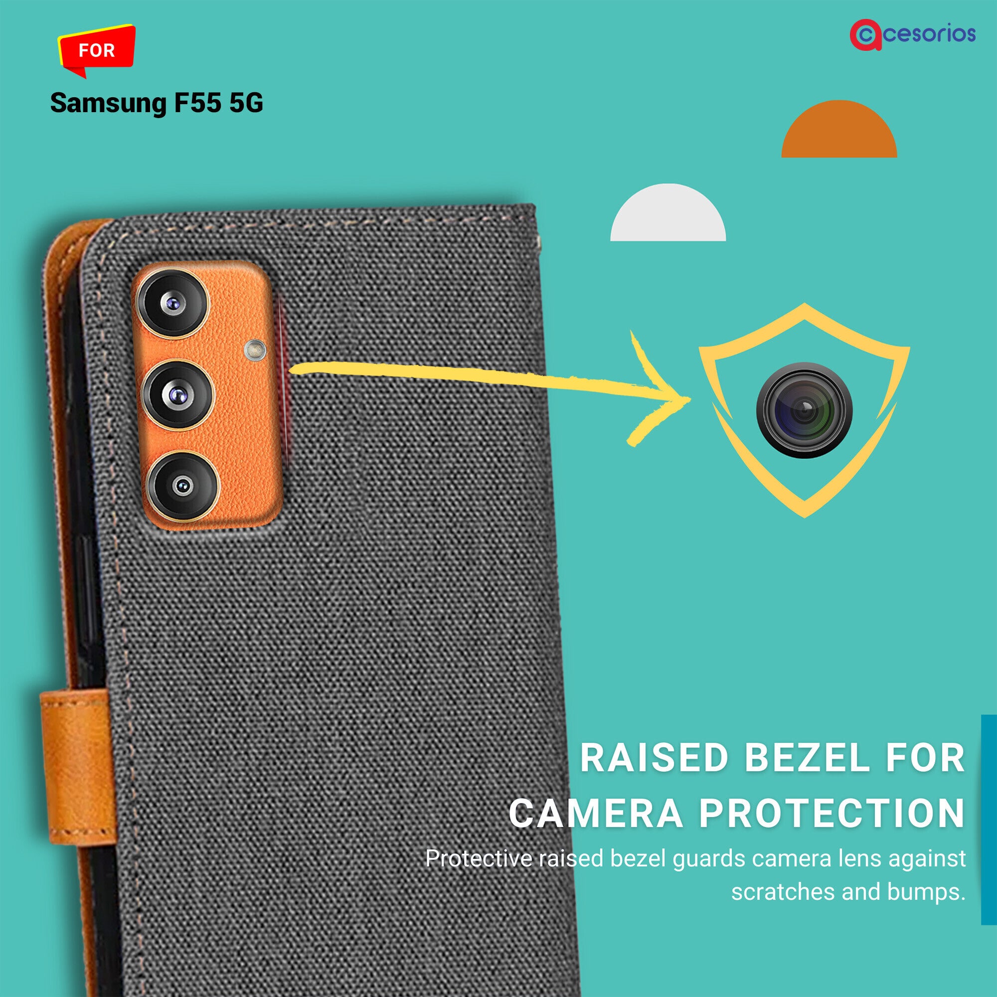 Accesorios Samsung F55 5G denim flip cover – Grey – Image 2 #color_grey