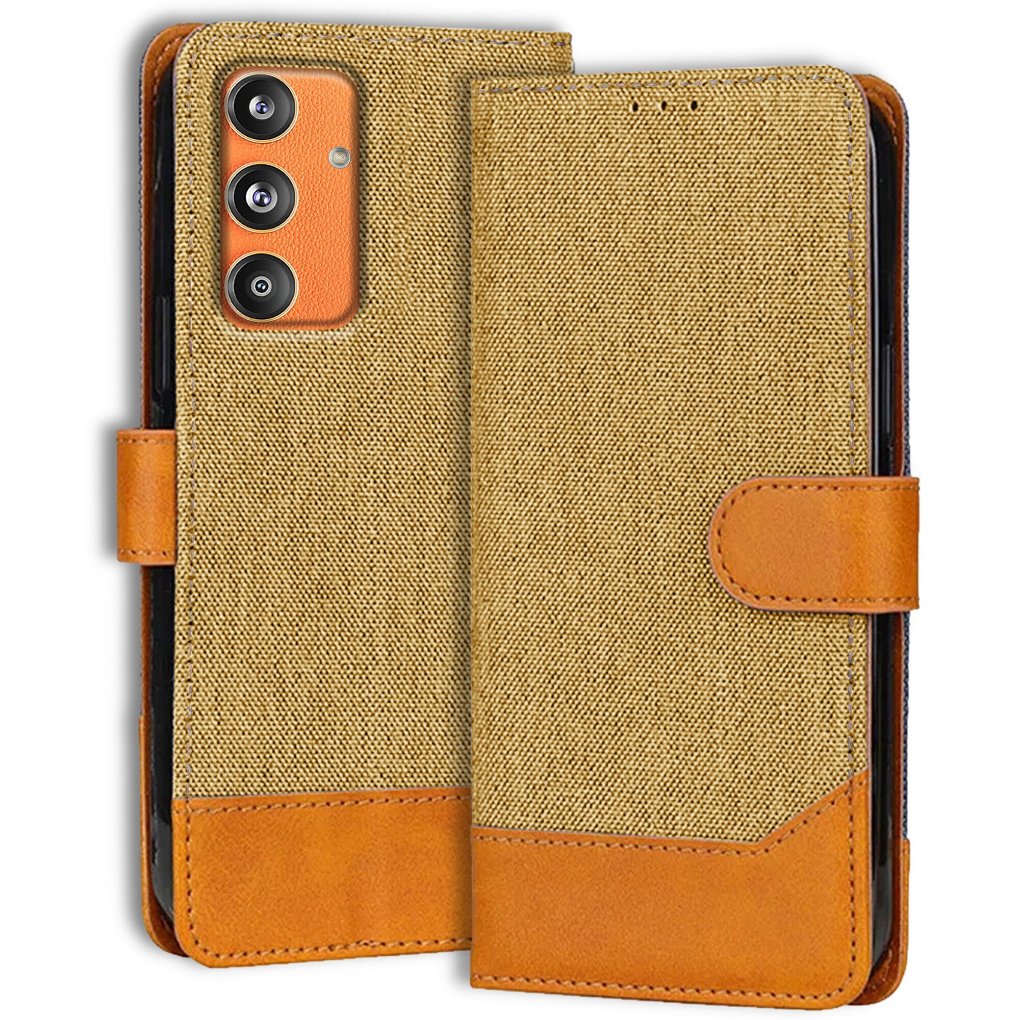Accesorios Samsung F55 5G denim flip cover – Light Brown – Image 1 #color_light brown