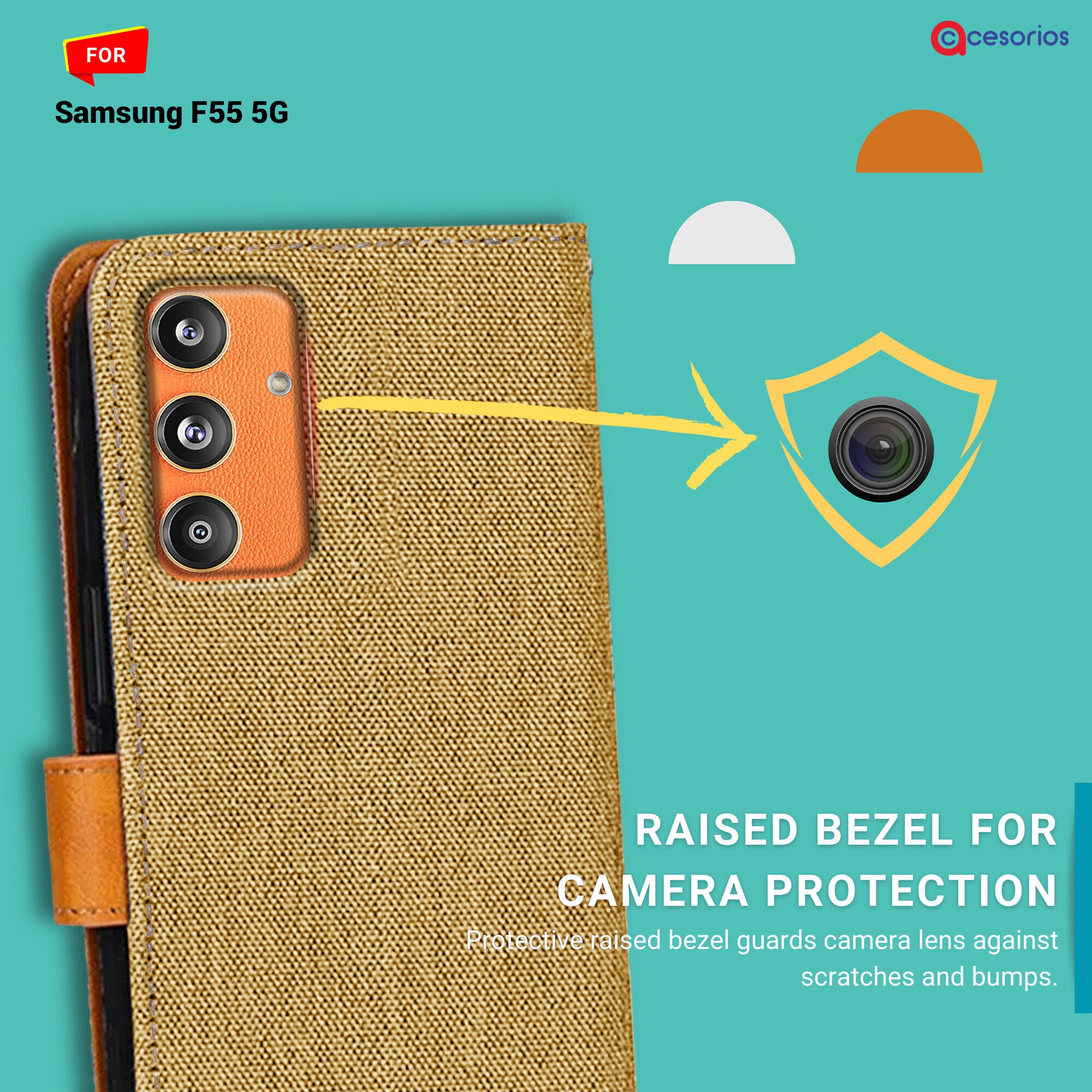 Accesorios Samsung F55 5G denim flip cover – Light Brown – Image 2 #color_light brown