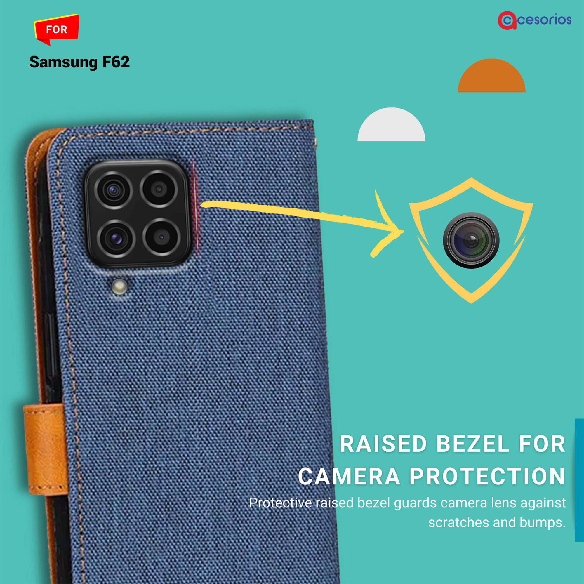 Accesorios Samsung F62 denim flip cover – Blue – Image 2 #color_blue