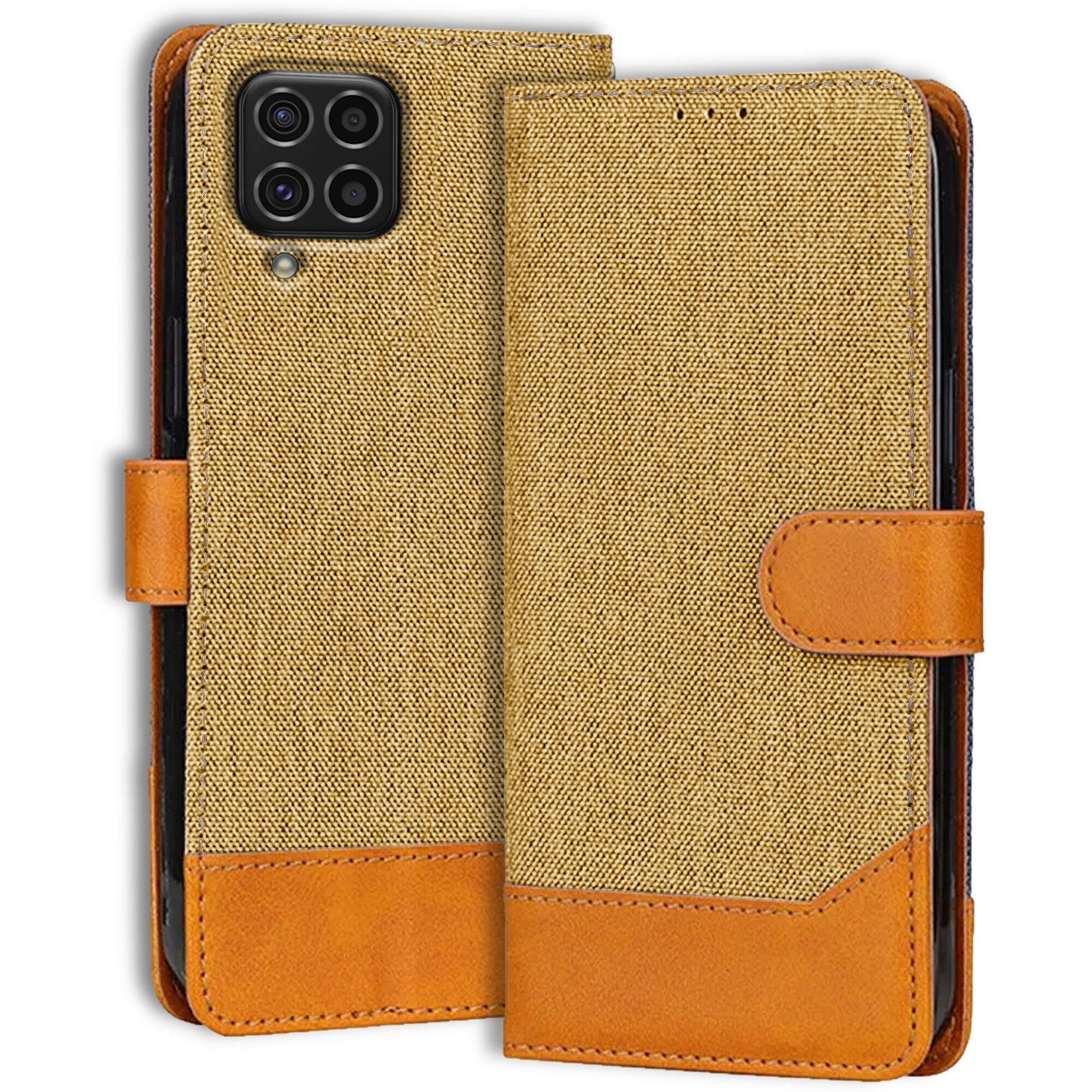 Accesorios Samsung F62 denim flip cover – Light Brown – Image 1 #color_light brown
