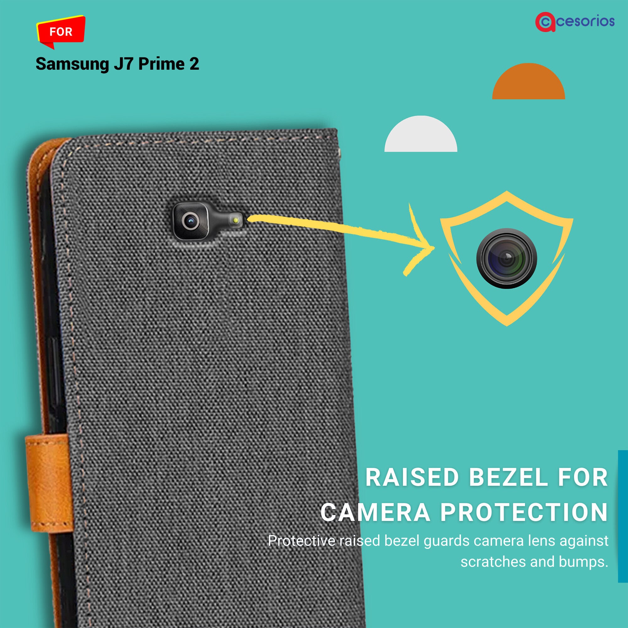 Accesorios Samsung J7 Prime 2 denim flip cover – Grey – Image 2 #color_grey