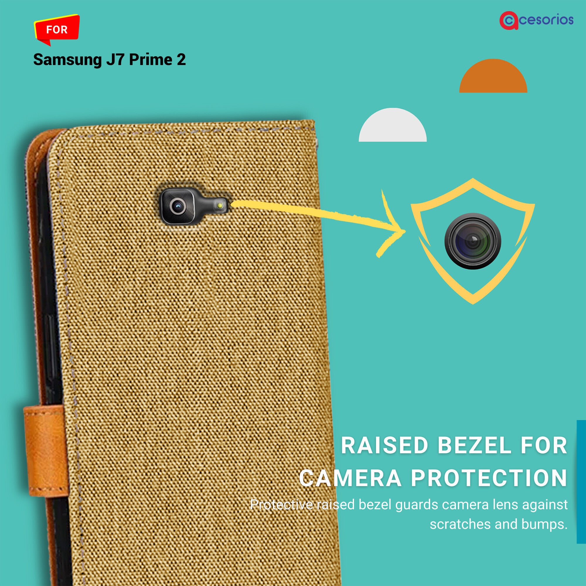 Accesorios Samsung J7 Prime 2 denim flip cover – Light Brown – Image 2 #color_light brown