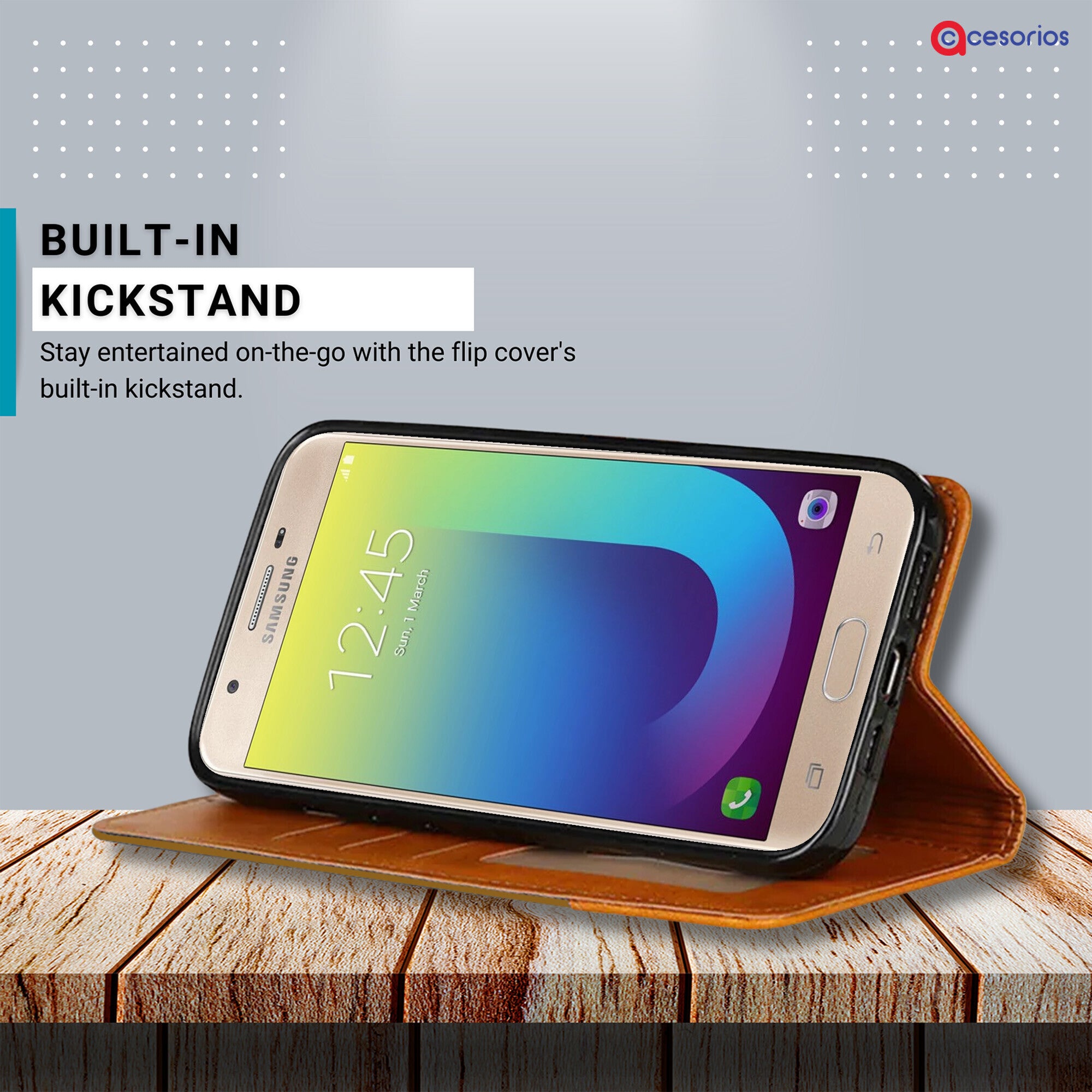 Accesorios Samsung J7 Prime denim flip cover – Light Brown – Image 4 #color_light brown