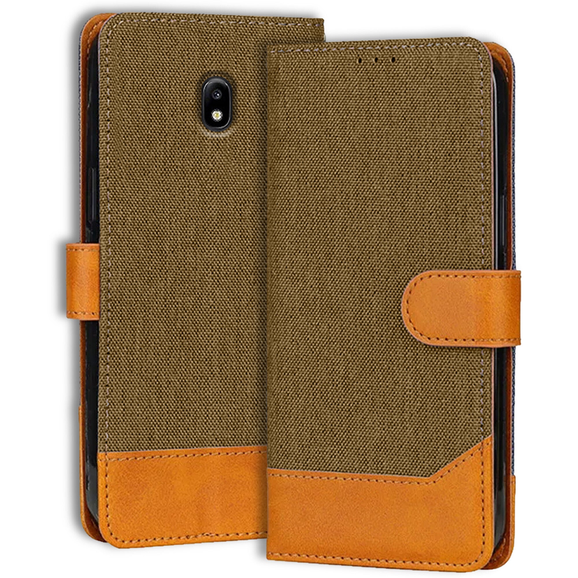 Accesorios Samsung J7 Pro denim flip cover – Dark Brown – Image 1 #color_dark brown