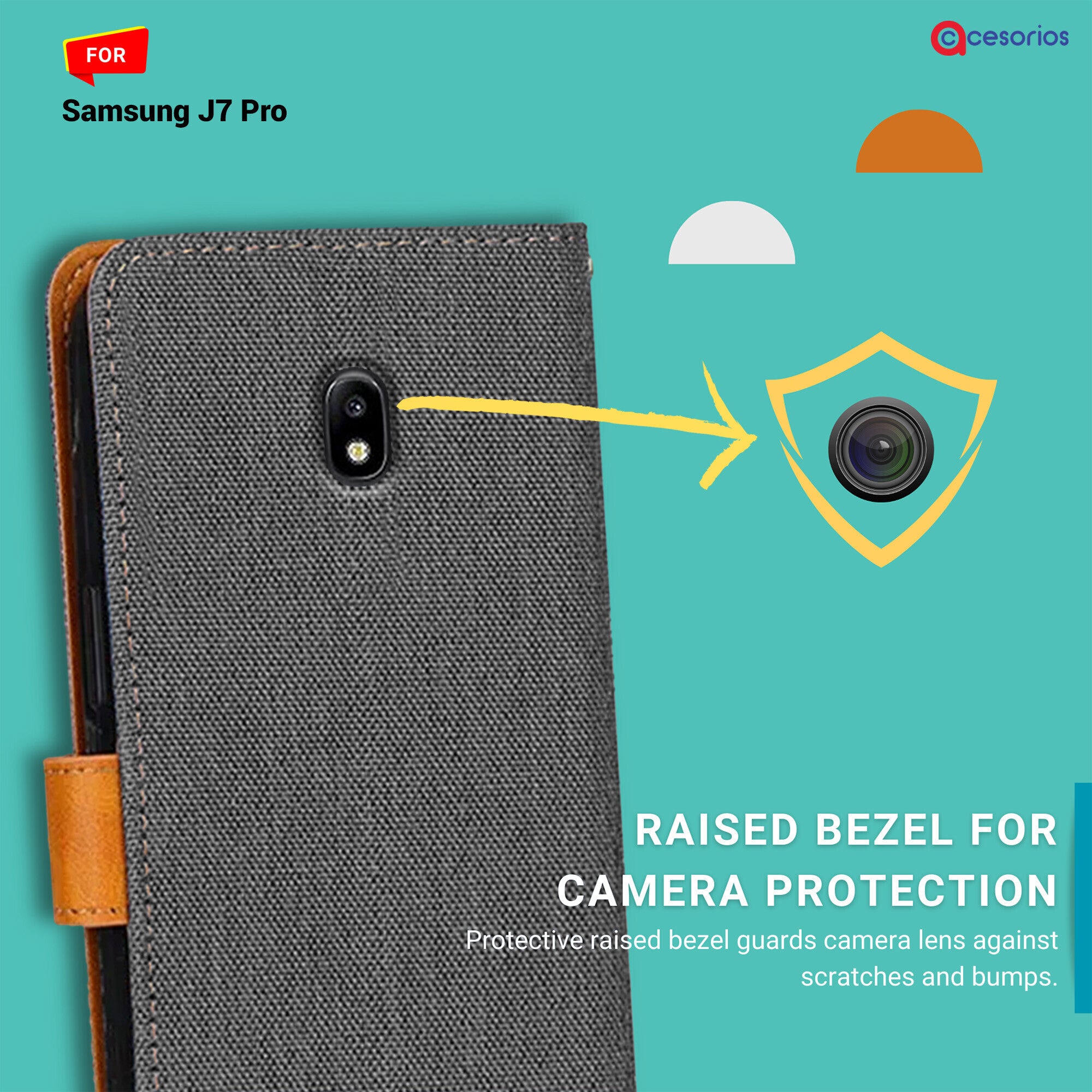 Accesorios Samsung J7 Pro denim flip cover – Grey – Image 2 #color_grey